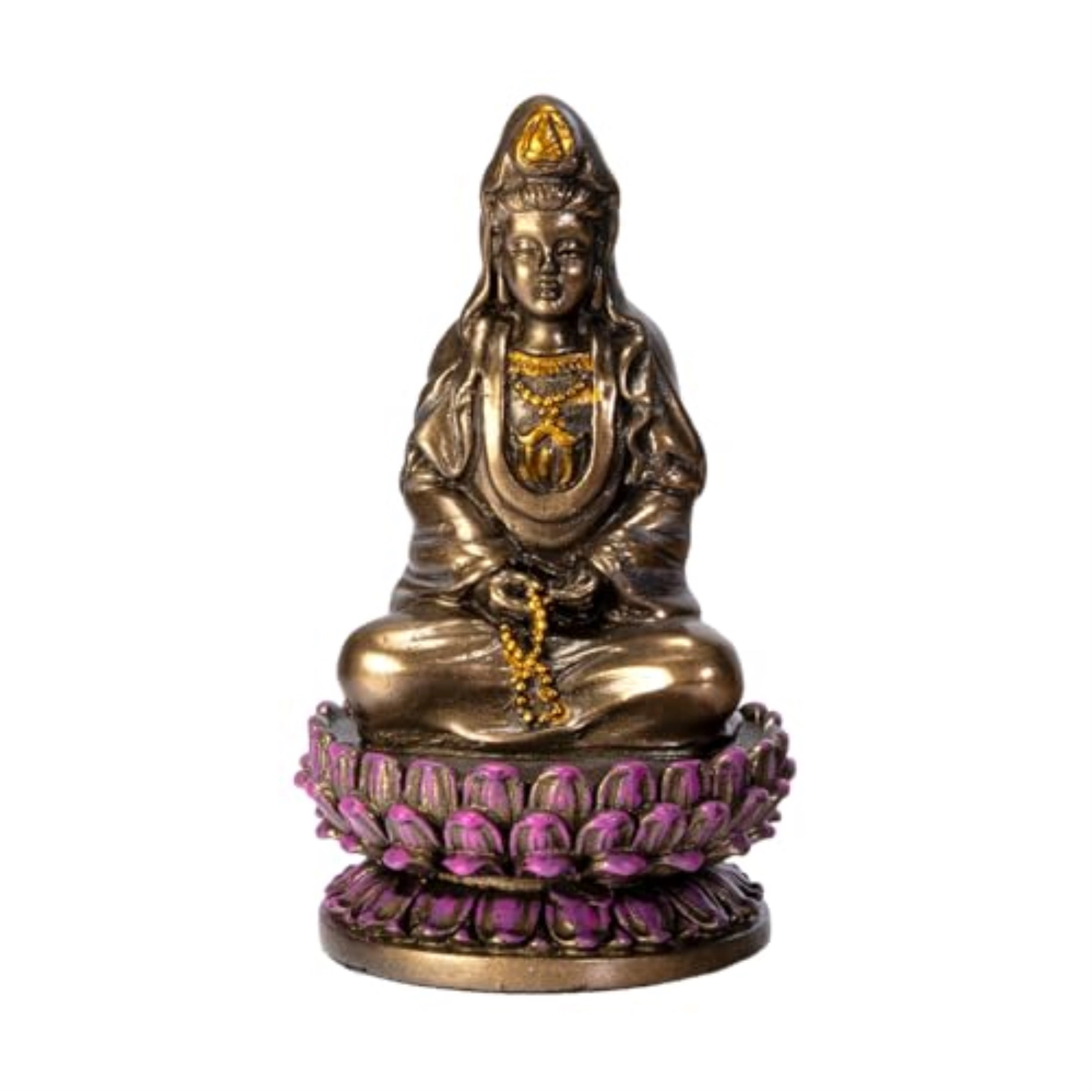Pacific Giftware Small Sitting Lotus Kuan Yin Bronze Color Resin Statue Figurine 3.4 inch