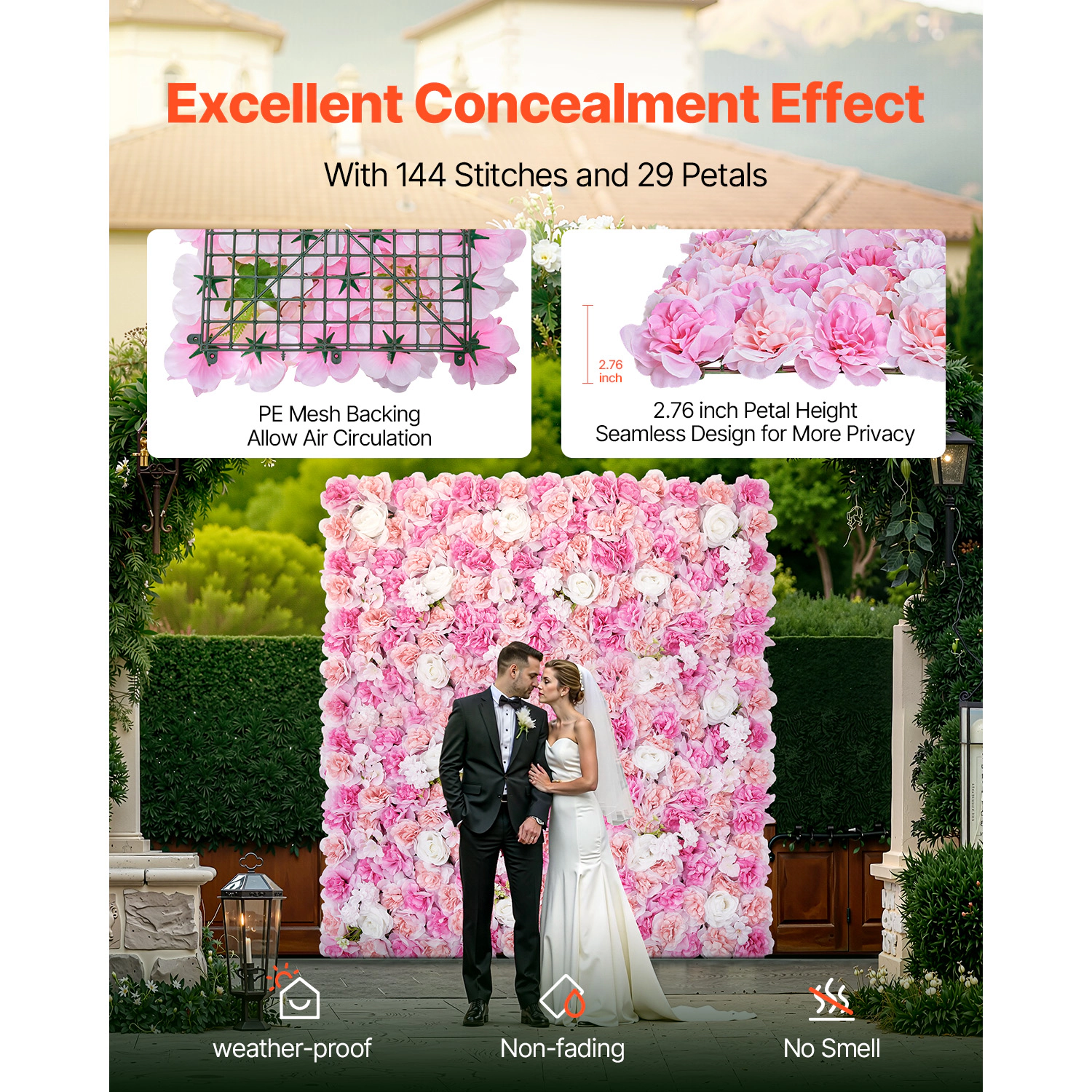 HONGGE 3D Flower Wall Panel 15 x inch Artificial Floral Background Mesh Backing Mat Seamless Design&Easy