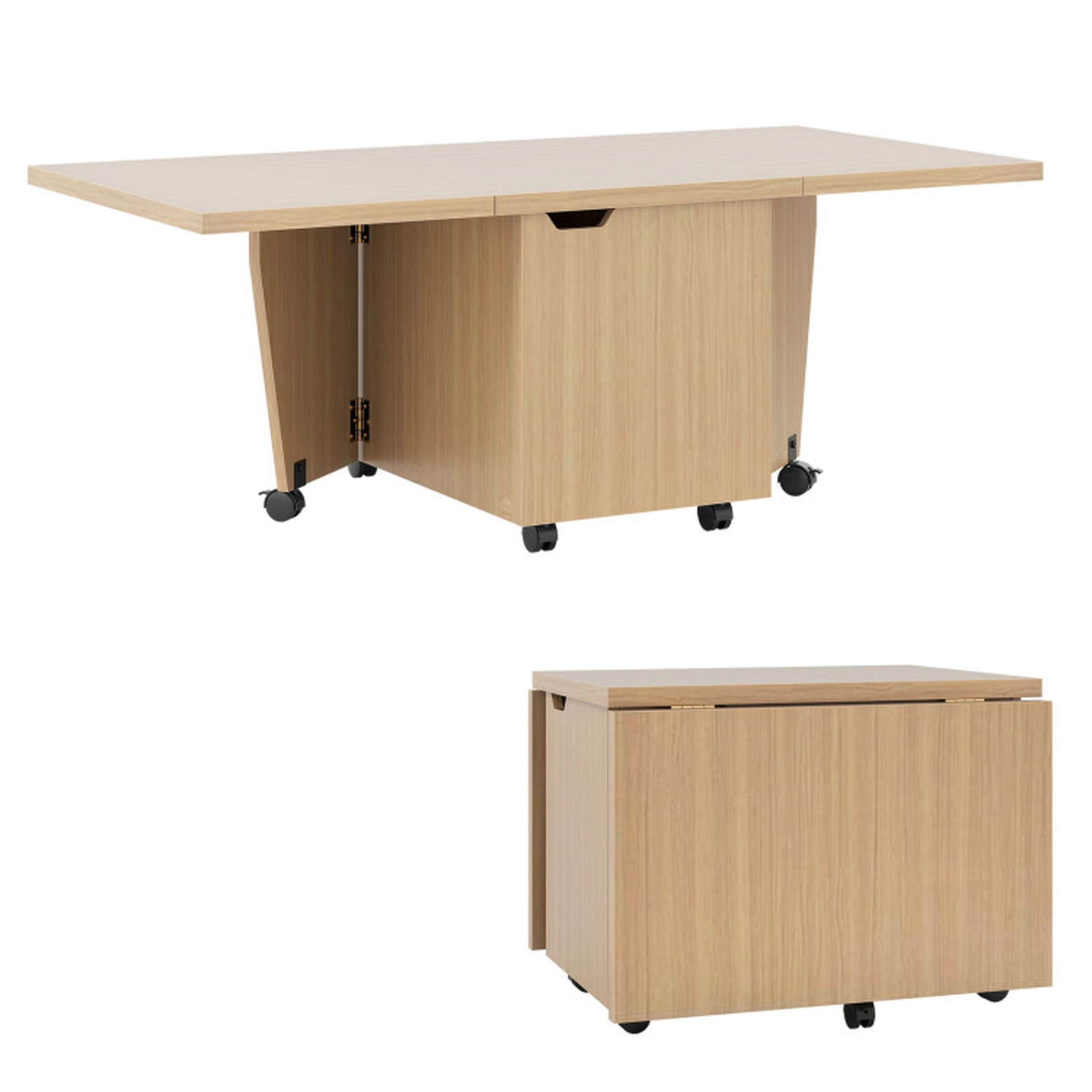 SUGIFT Foldable Coffee Table with 2-Door Storage Cabinet 155-lb Tabletop Capacity 45-lb Cabinet Capacity Oak