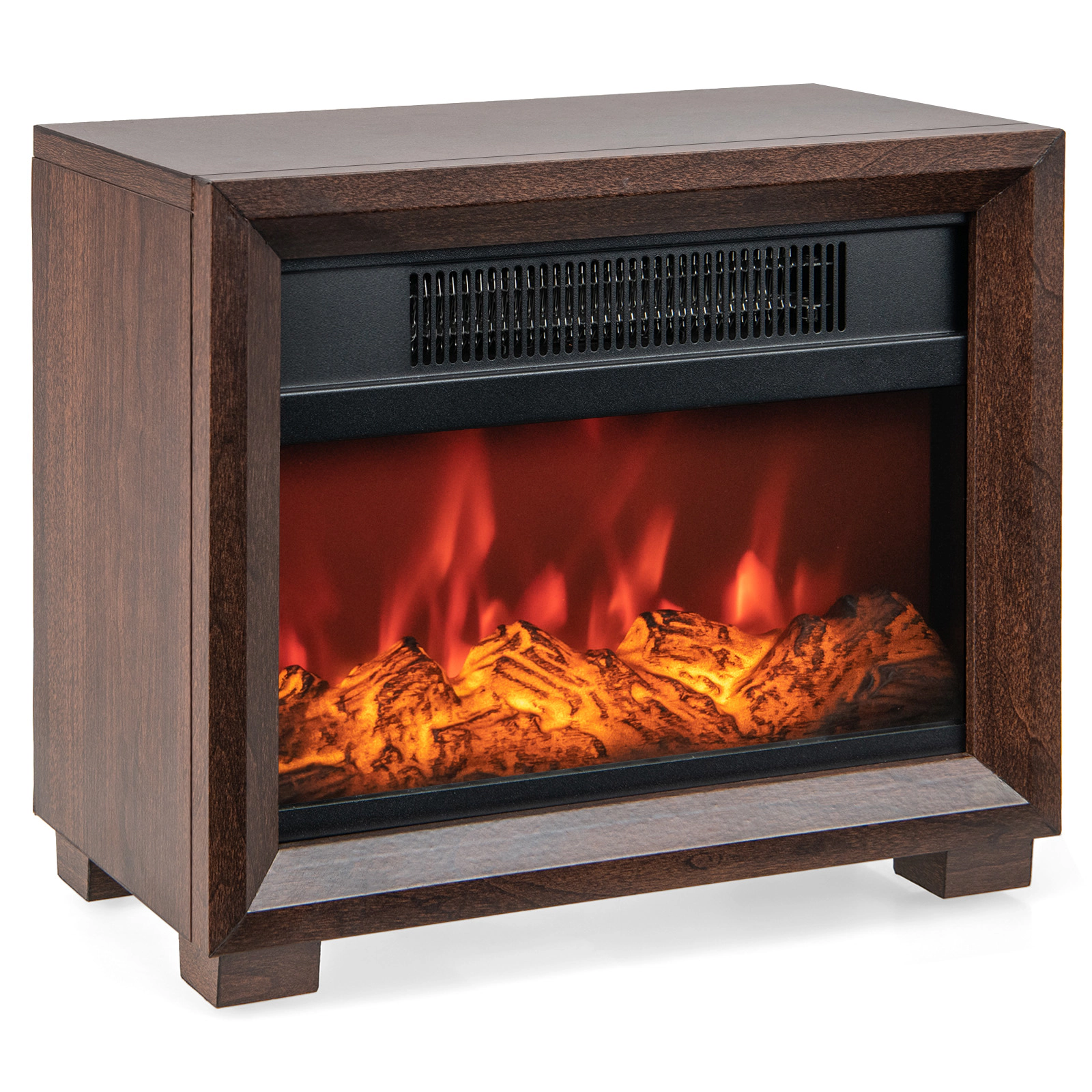 SUGIFT 13.1-in Mini Wooden Mantel Portable Tabletop Electric Fireplace 13.1-in x 6.7-in x 11.4-in 750W Brown