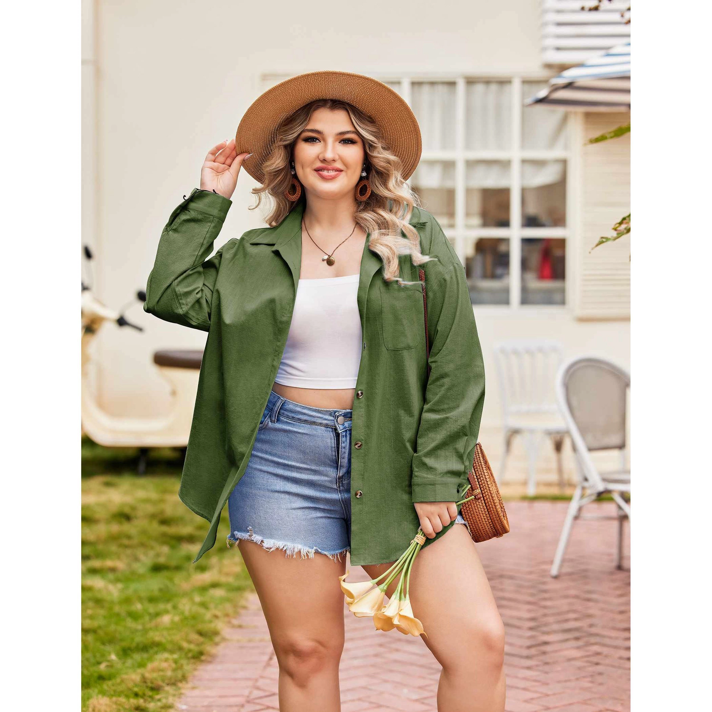 Zeagoo Womens Linen Button Up Shirts Long Sleeve Cotton Casual Collared Shirt Loose Blouses Tops