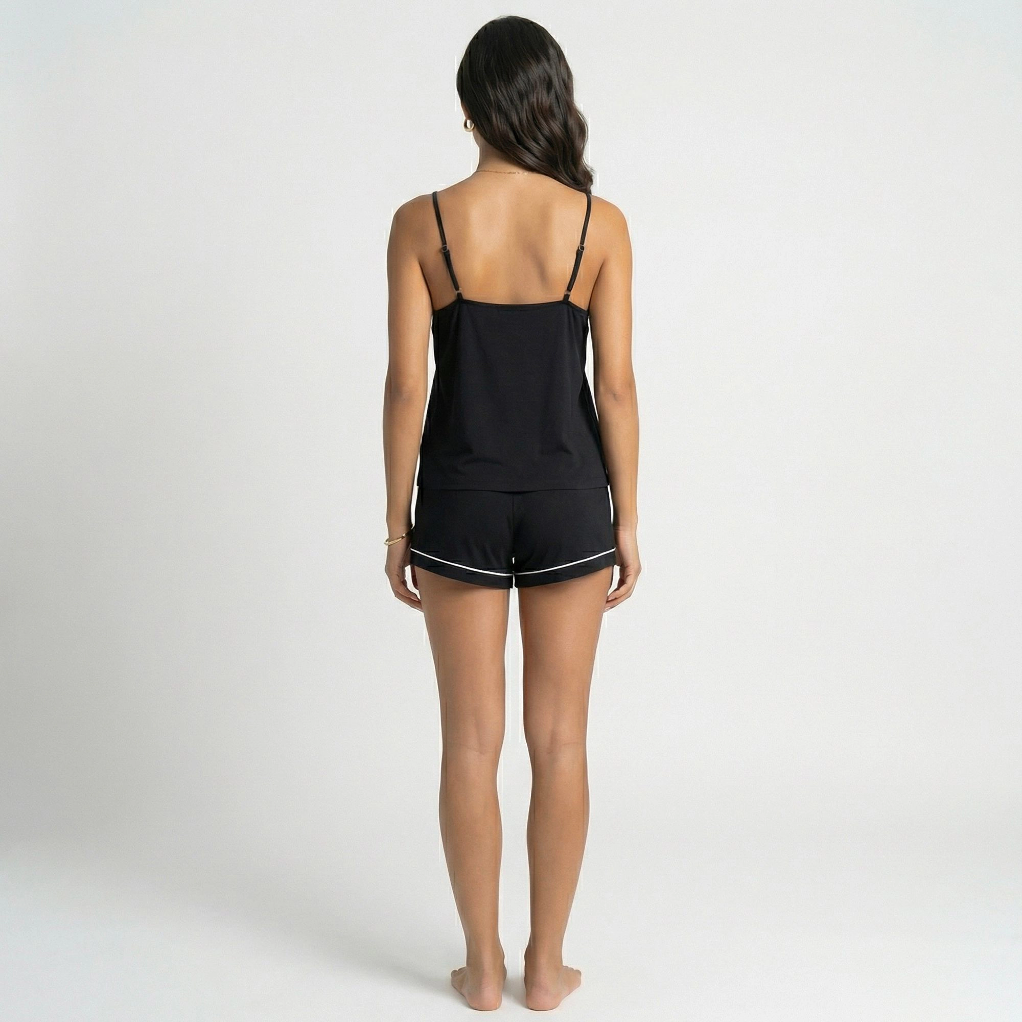 Anna-Kaci Women's Cami and Shorts Pajama Set with Contrast Trim Adjustable Waist Tie