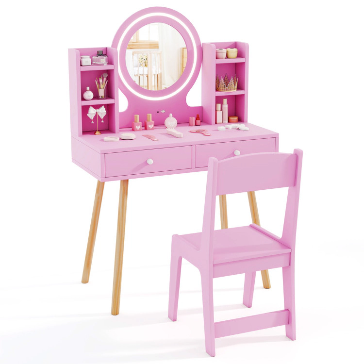 Hivvago Kids Vanity Set With Lighted Mirror And Storage Drawers
