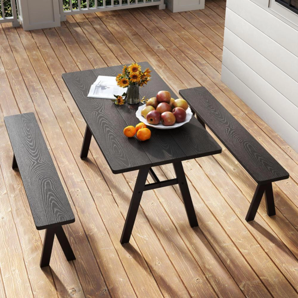 Hivvago 3 Pieces Outdoor Picnic Table And Benches Set For 6 People