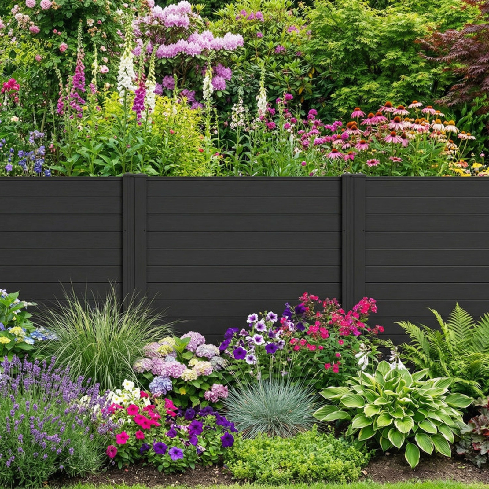SUGIFT Freestanding 48-in Black PVC Air Conditioner Fence with 3 Galvanized 20-in Ground Stakes