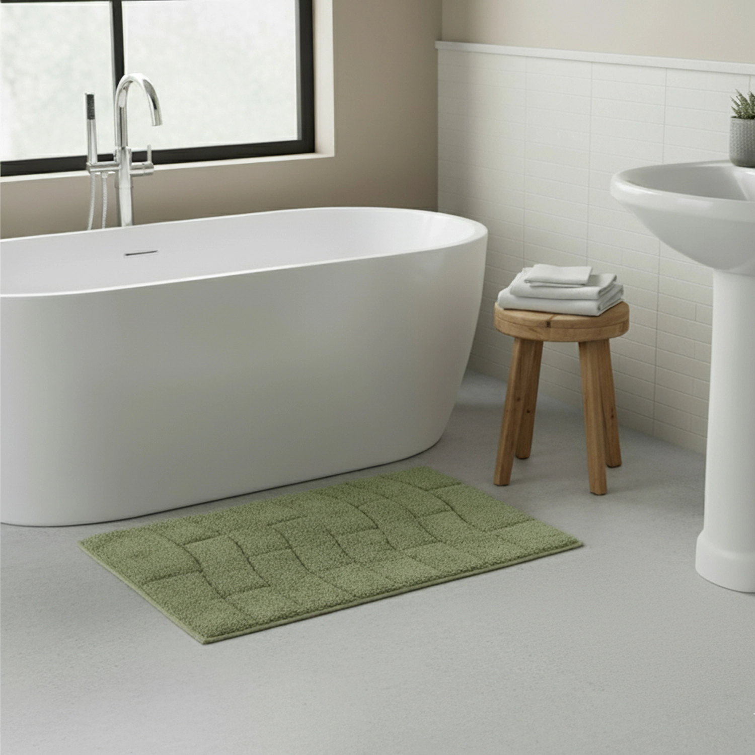 Knightsbridge Stylish And Comfortable All Season Traditional New Tile Design Cotton Bath Rug 17" X 24" Sage