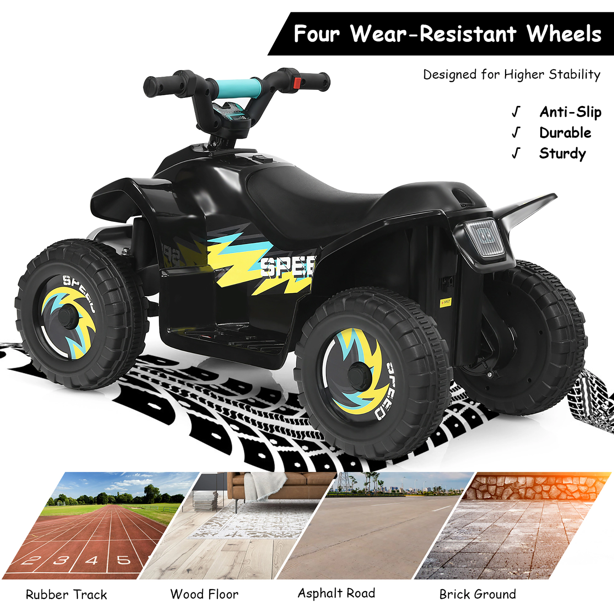 Costway 6V Kids Electric Quad ATV 4 Wheels Ride on Toy Toddlers Forward & Reverse Blue