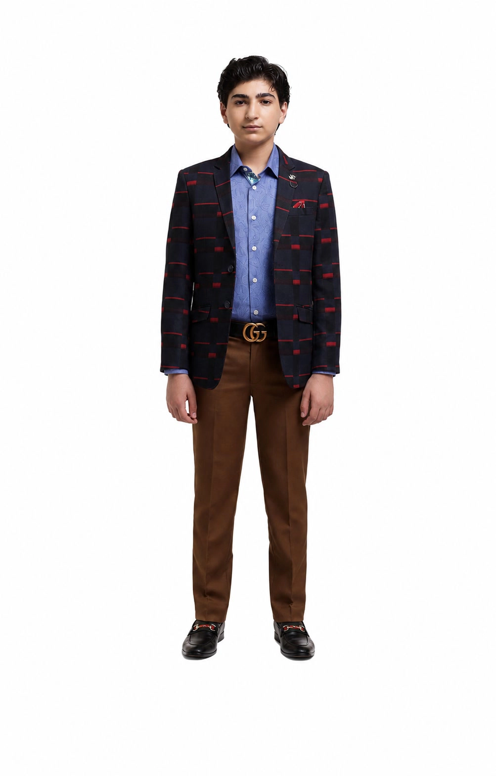 Elie Balleh Boys Slim Fit Checked Blazer