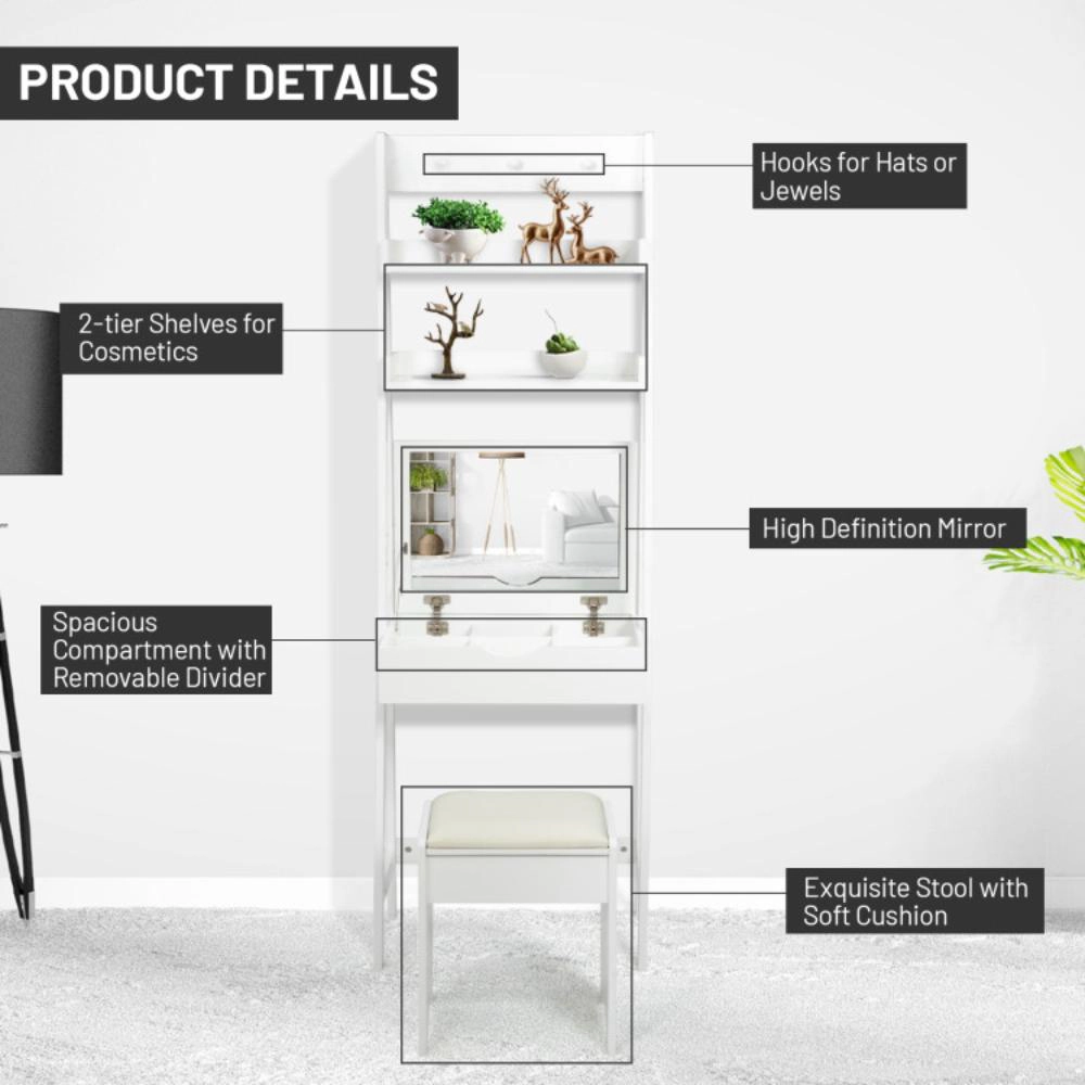Hivvago 3-In-1 Modern Shelf Vanity Set With Flip Top Mirror And 6 Makeup Organizers