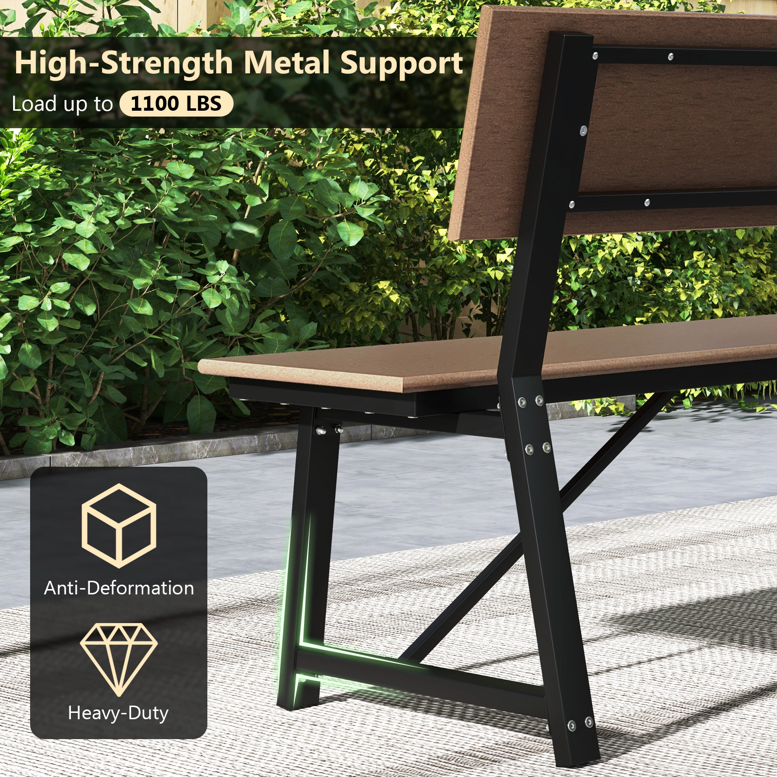 SUGIFT 72-in Extra Long Outdoor Garden Bench with Backrest 1100-lb Capacity Brown/Gray