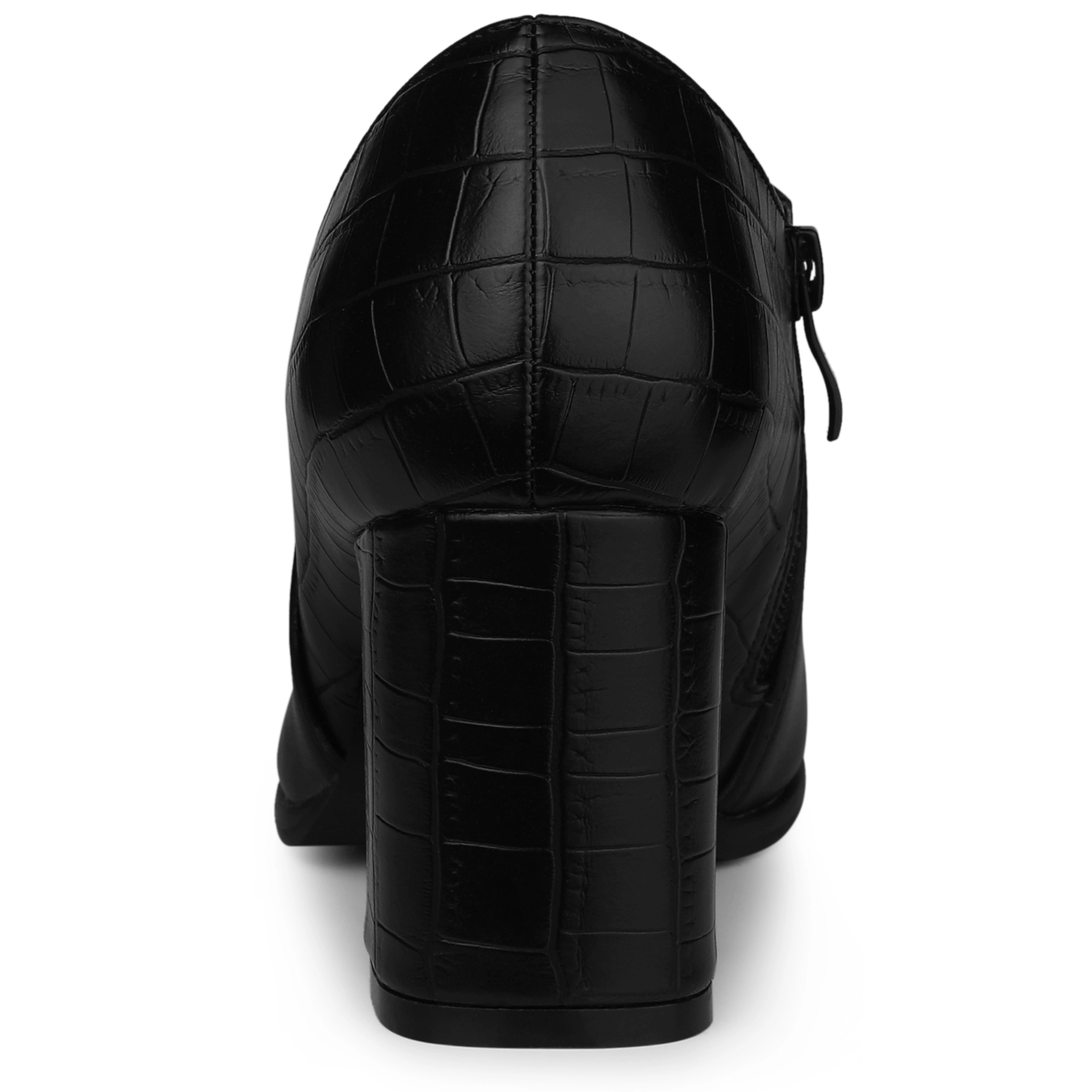 BLISSFUL STEP Women Faux Leather Pointed Toe Chunky Heel Ankle Booties