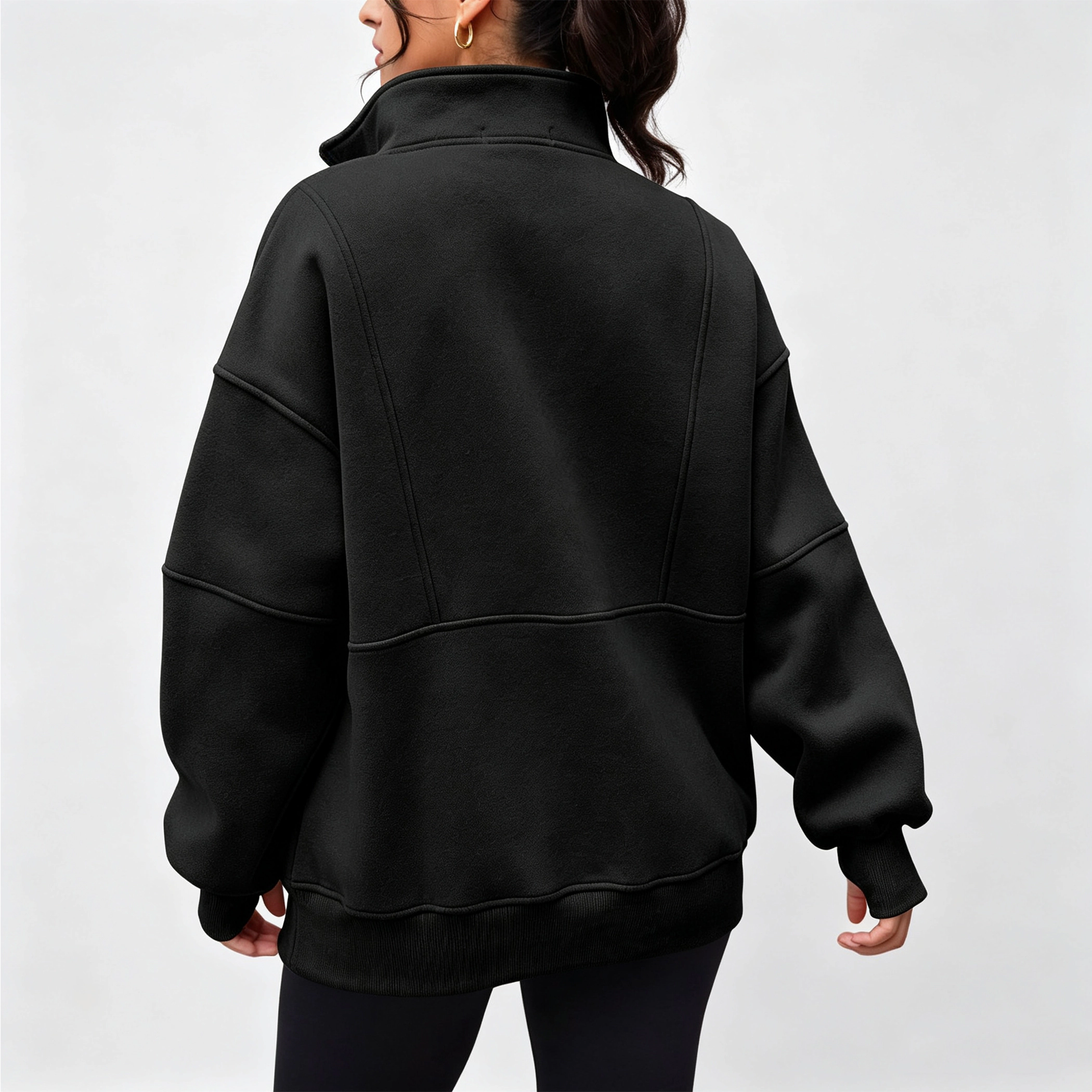 YesFashion Women's Oversized Half Zip Fleece Sweatshirt High Neck Up Pullover Fall Winter Top