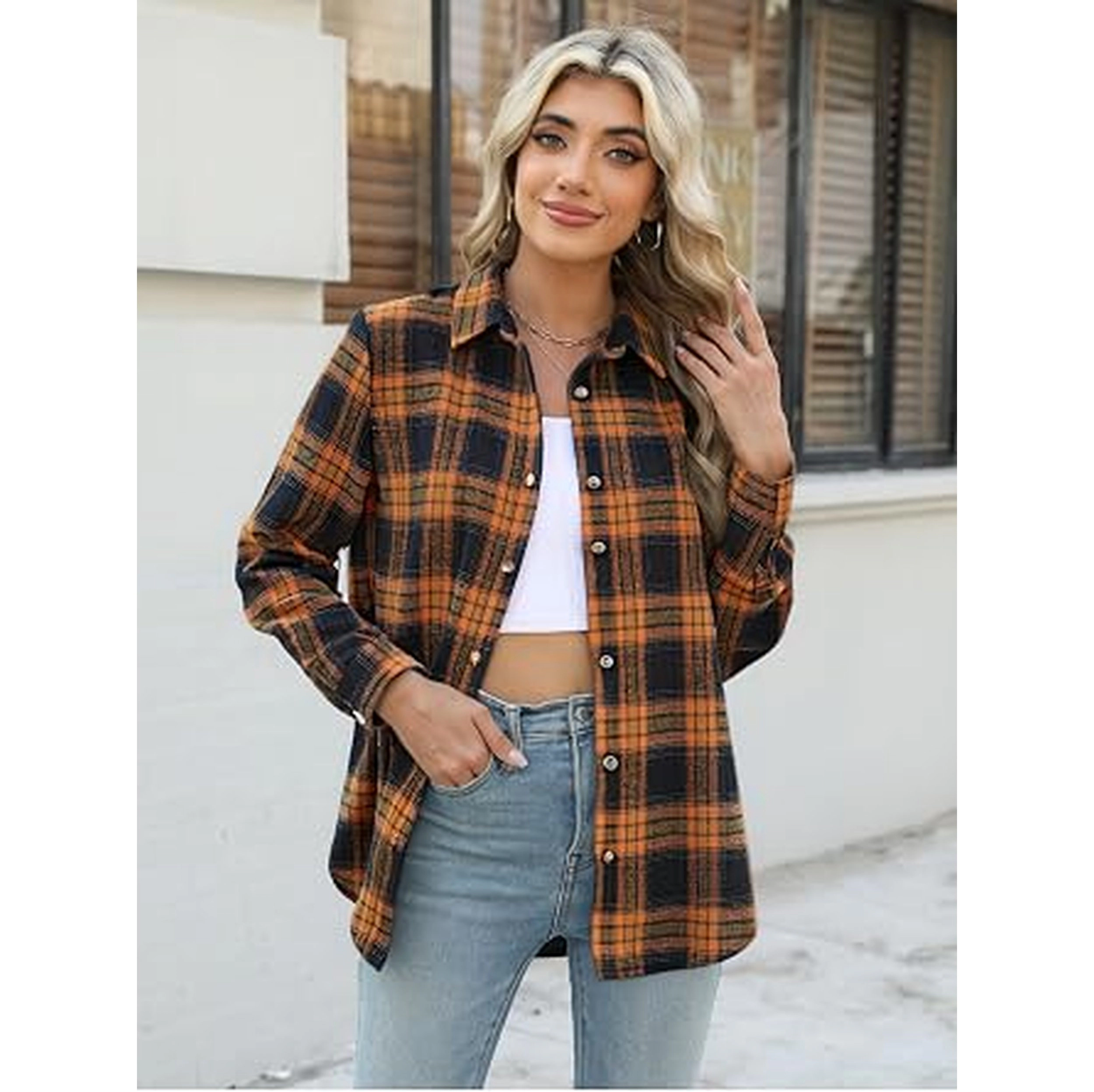 Zeagoo Women's Plaid Flannel Button Down Shirts Long Sleeve Casual Fall Fashion Tops