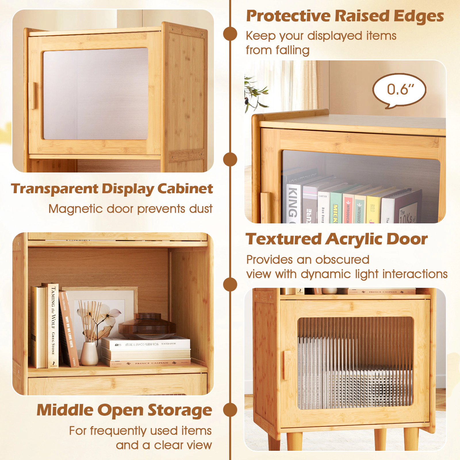 Slickblue Freestanding Wicker Storage Cabinet with Open Shelf and 2 Door Compartments Natural Finish
