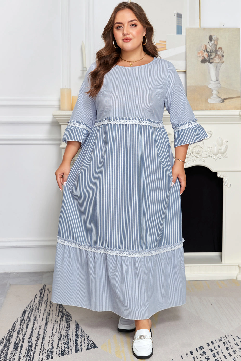 Threaded Pear Women's Amy Patchwork Shift Long PLUS Dress