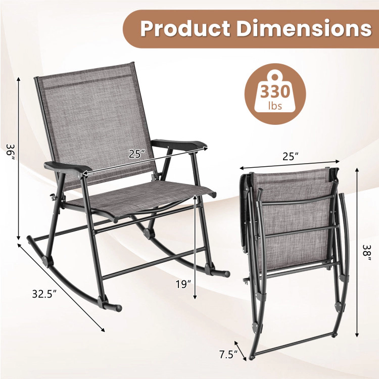 Hivvago Set Of 2 Folding Rocking Chair With Breathable Seat Fabric