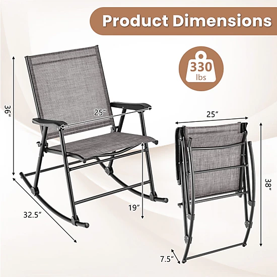 Hivvago Set Of 2 Folding Rocking Chair With Breathable Seat Fabric