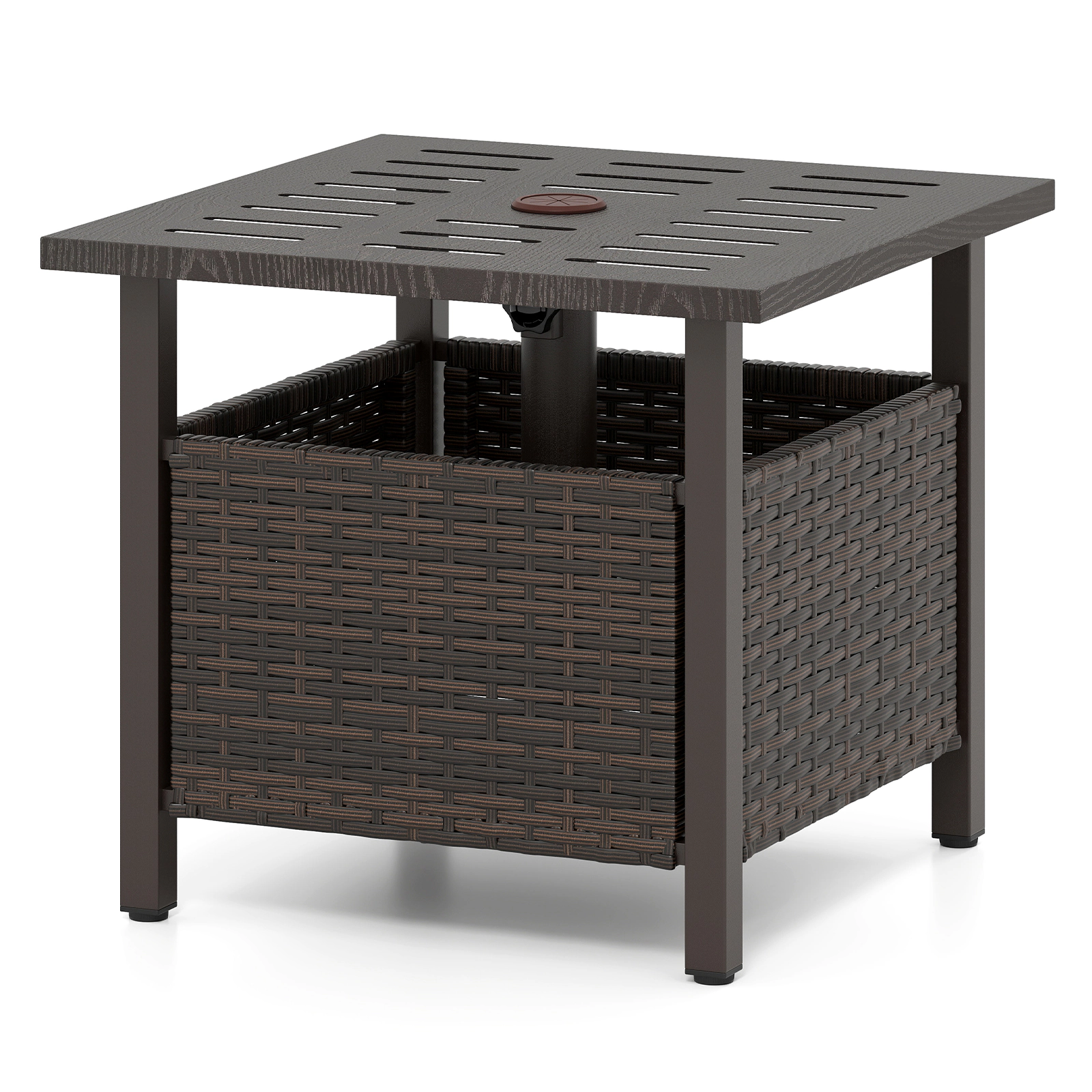 SUGIFT Brown 22-In Square PE Rattan Outdoor Side Table with Umbrella Hole
