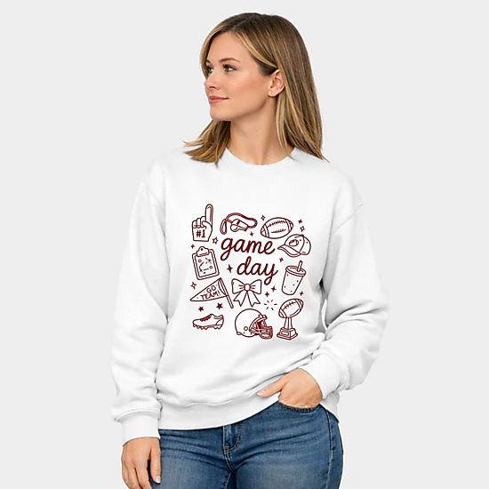 Simply Sage Market - Game Day Football Sketched Collage -  Women's Graphic Sweatshirt
