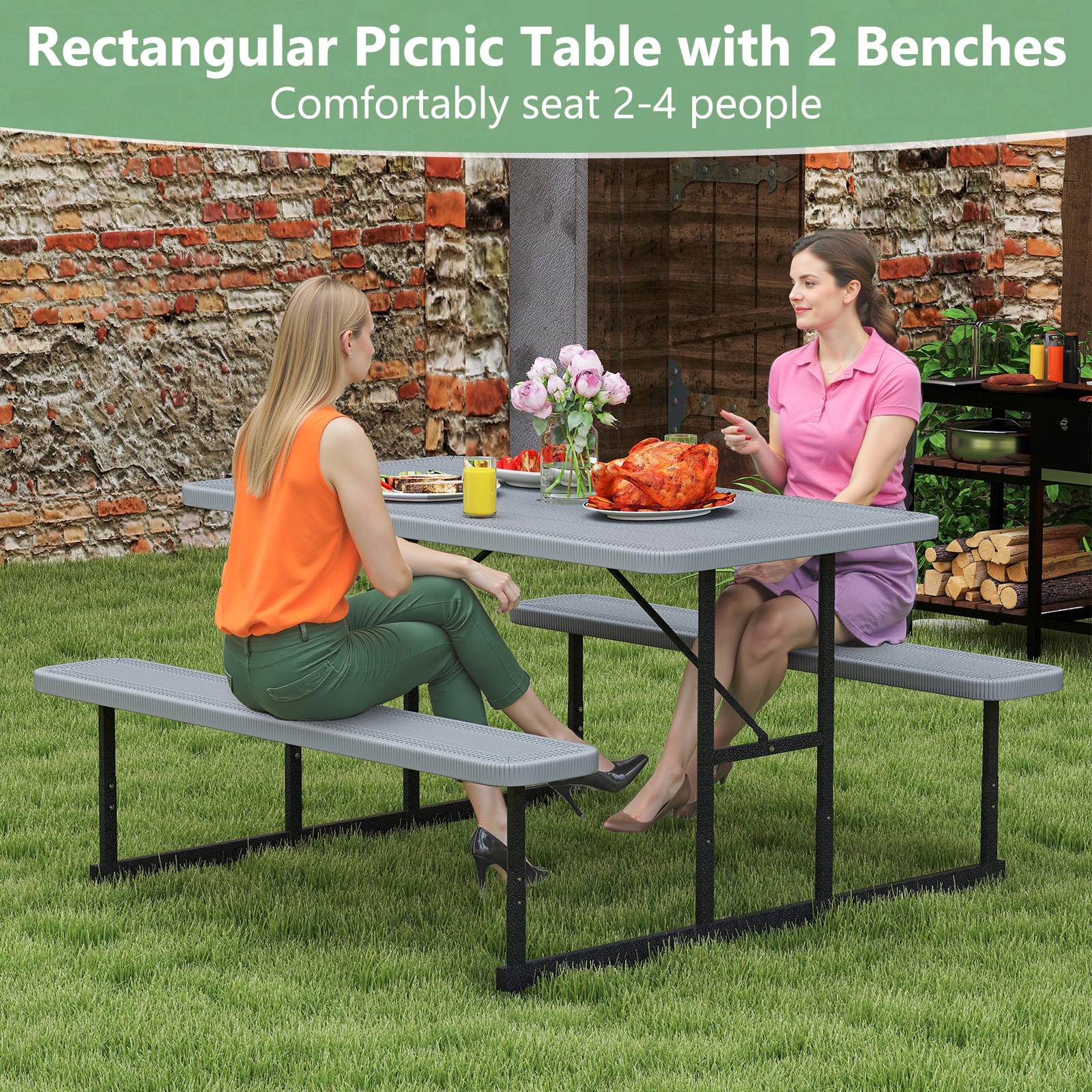 SUGIFT Outdoor Picnic Table Bench Set for 2-4 People 135-lb Table 330-lb Bench Capacity