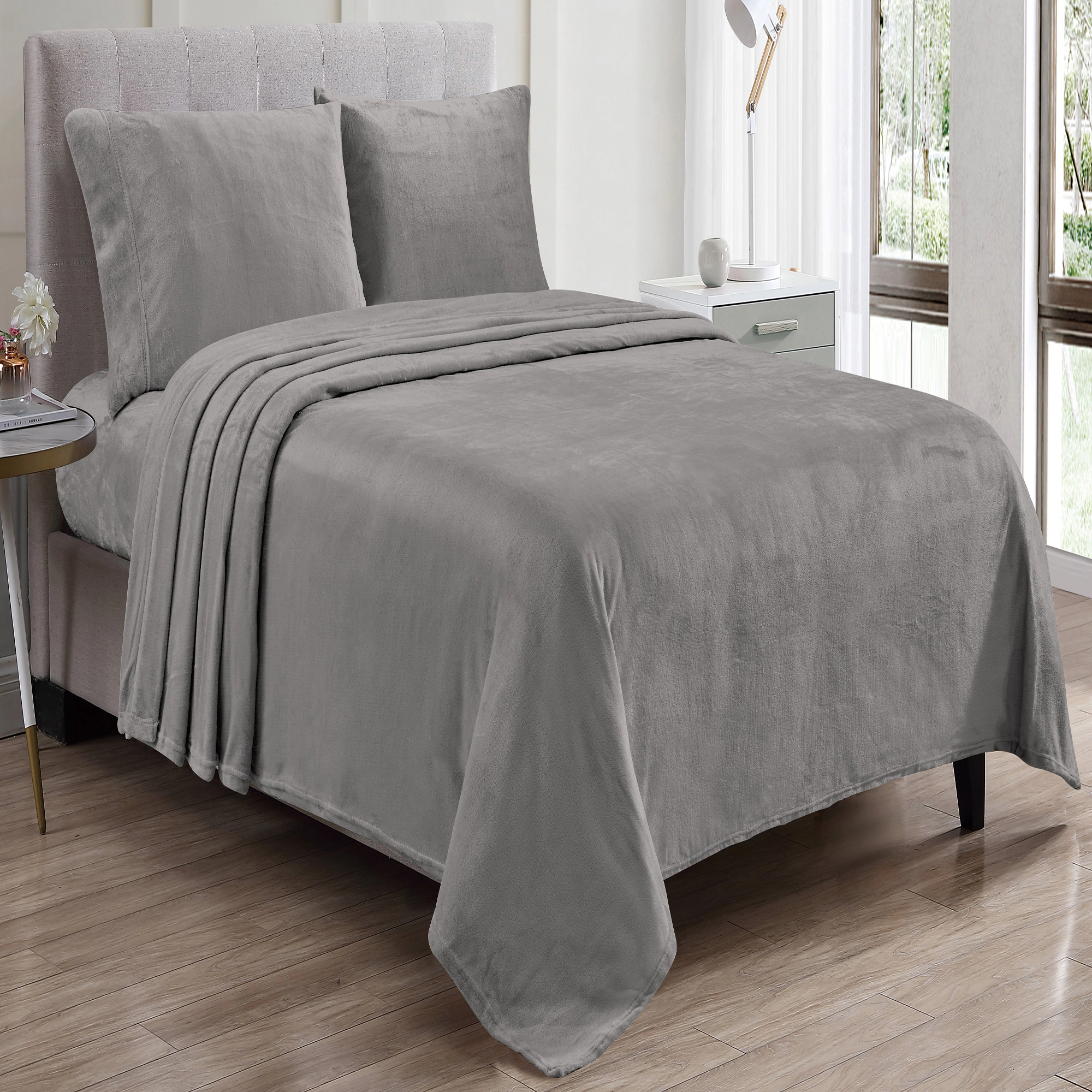 Plazatex Kansas Wrinkle Resistant Ultra Soft Solid Premium All Season Bed Sheet Set King Dark Grey