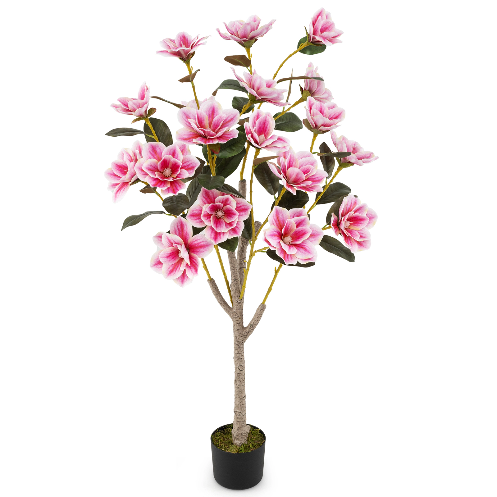 Slickblue Artificial Magnolia Tree with Blooming Flowers and Multi Branch Trunks for Home Decor