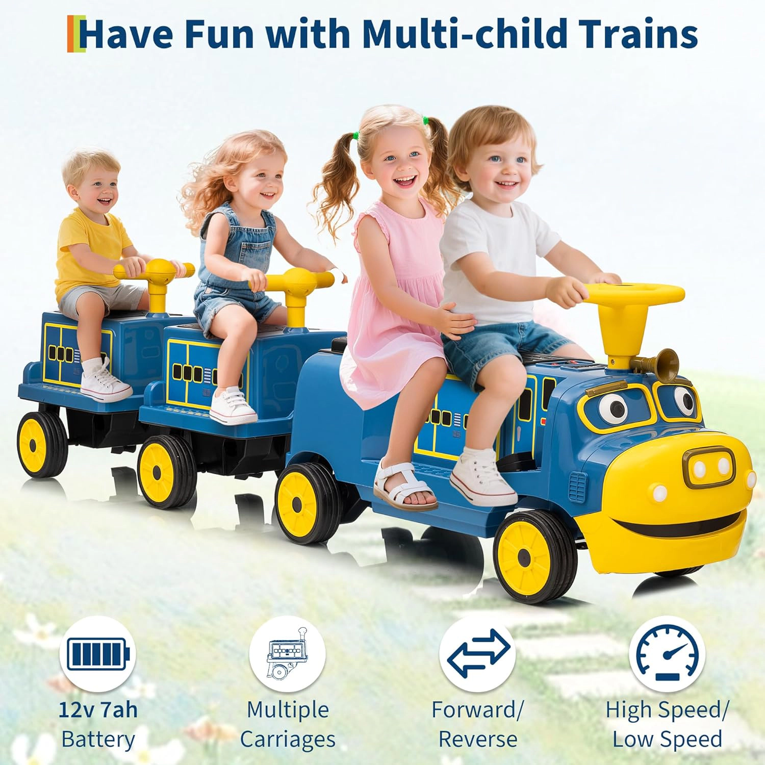 Enjyam Licensed CHUGGINGTON Kids Train Carriage for 12V Ride-On Train, w/ Storage, Handle, Rubber Wheels & Connect Rods
