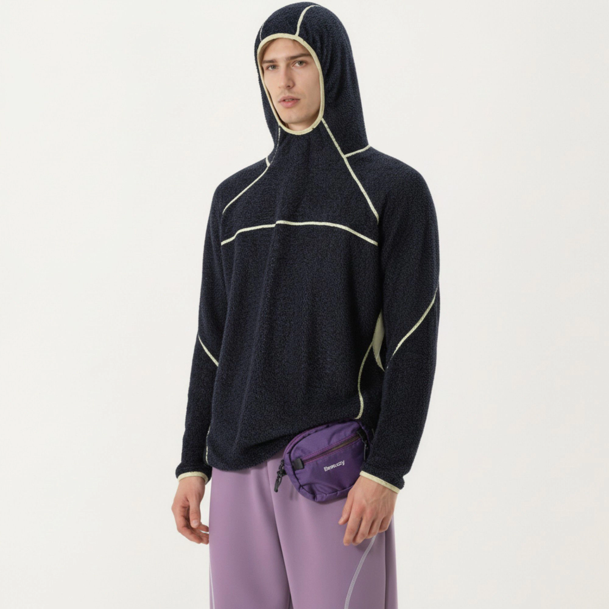 Anna-Kaci Men's Hooded Long Sleeve Pullover Top with Contrast Seam Detailing and Stretch Knit Construction
