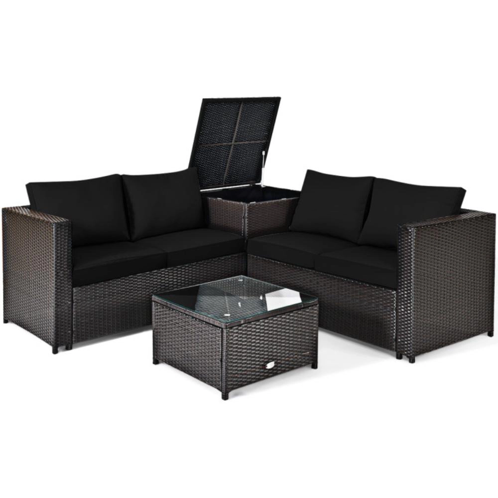 Hivvago 4 Pieces Outdoor Patio Rattan Furniture Set With Loveseat And Storage Box