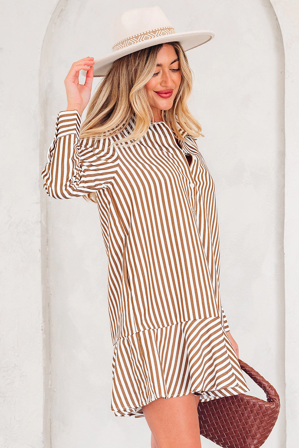 Threaded Pear Women's Yamileth Shirt Mini Dress Long Sleeve Top