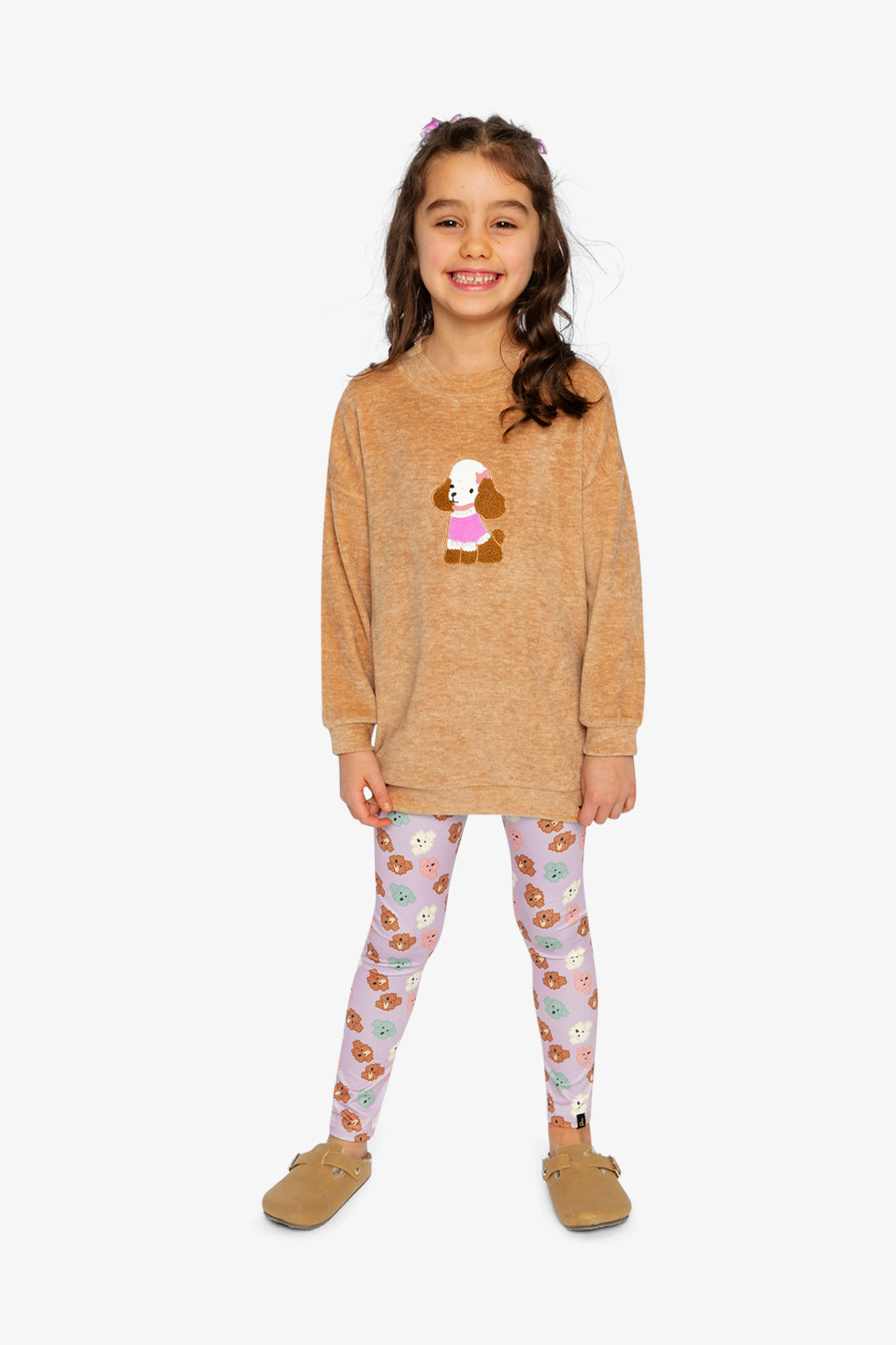 Deux par Girls Textured Poodle Appliqué Brushed Velour Tunic