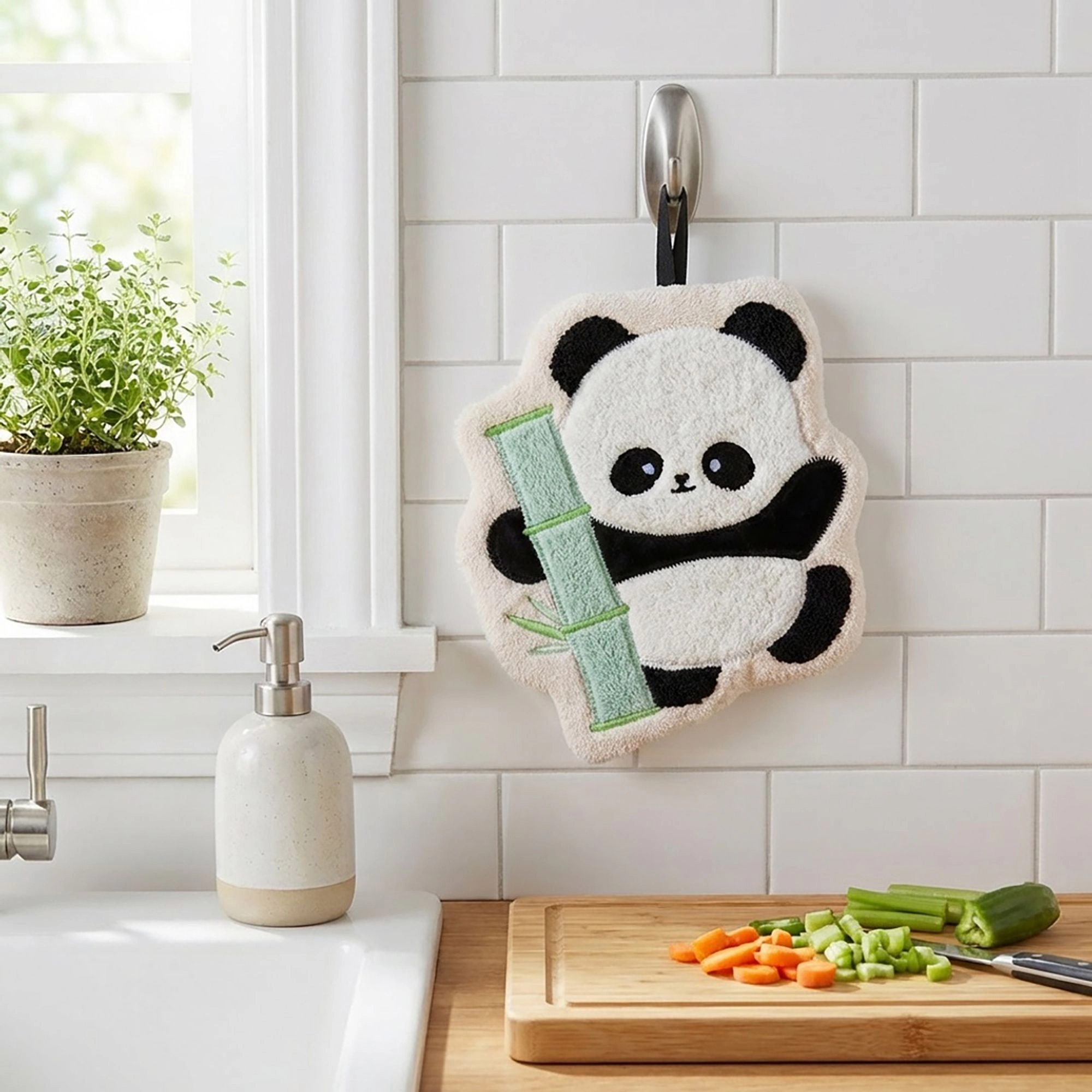 Alilang Unisex 2 Pack Coral Fleece Hand Towels Cute Panda Design Soft Absorbent Kitchen Bathroom Quick Dry Decorative To