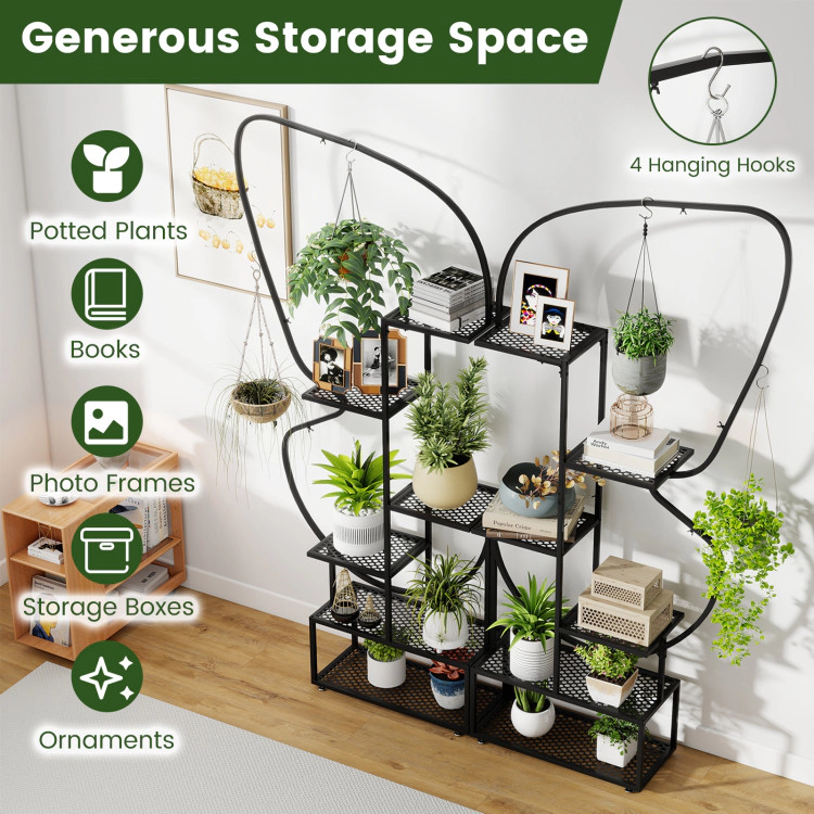 Hivvago 6-Tier Metal Plant Stand Ladder Display Rack with Hanging Hooks