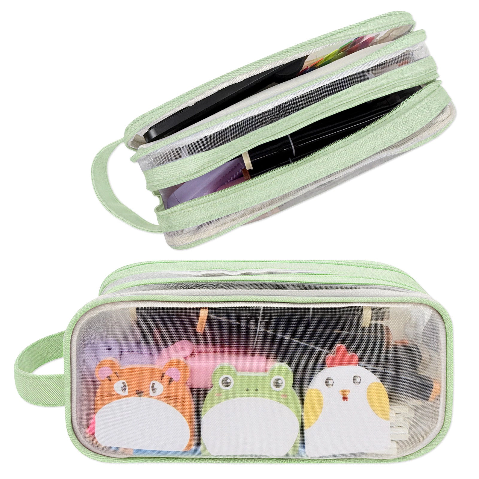 Wrapables 2-Compartment Transparent Mesh Pencil Case for Stationery, Makeup and Travel