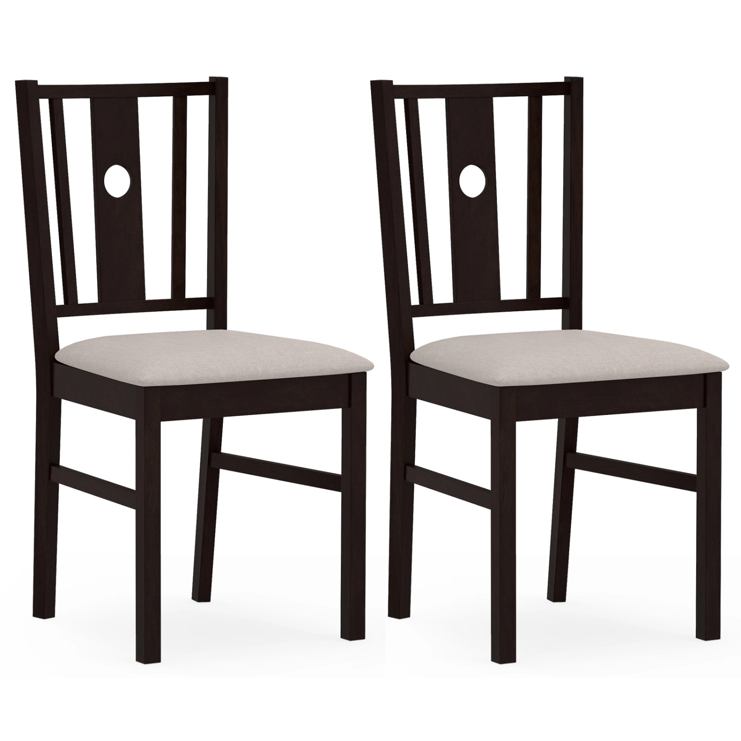 LJG Set of 2 Rubber Wood Kitchen Chairs with Fabric Padded Seat