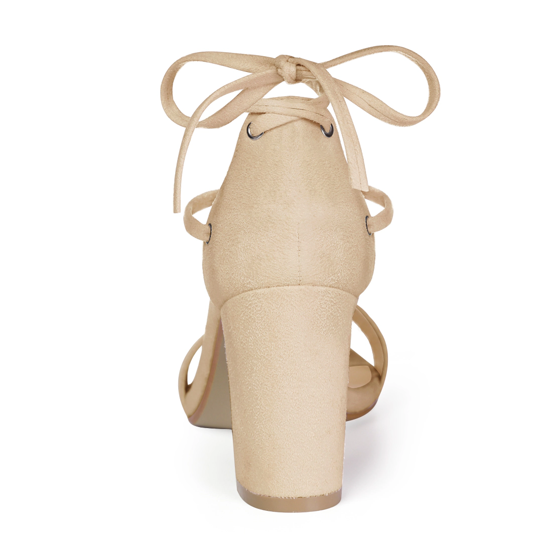 BLISSFUL STEP Women Chunky Strappy Lace Up Heels Open Toe Sandal