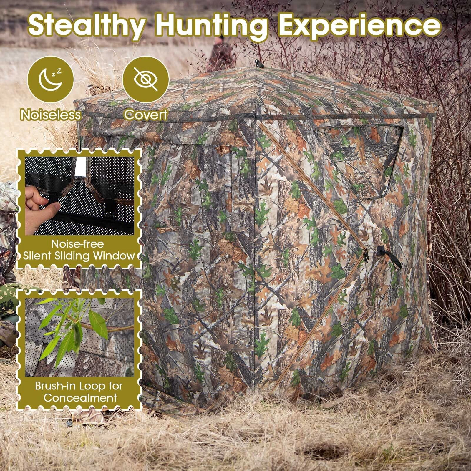 SUGIFT 2-3 Person Pop Up Hunting Blind Ground Tent with Triangle Windows Carry Bag and Storage Pocket Camouflage