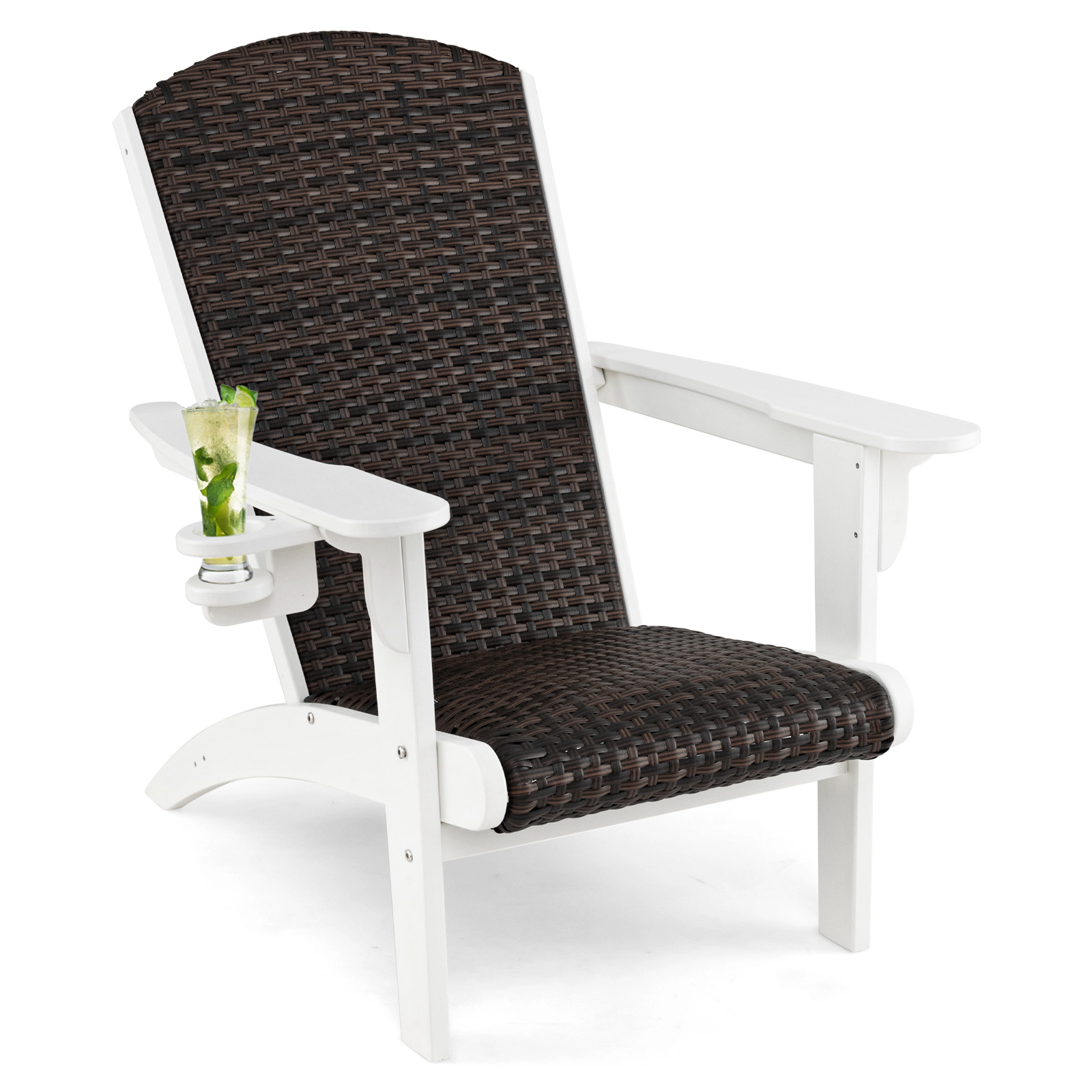 LJG Patio Adirondack Chair with Rattan Padded Seat and Hidden Cupholder