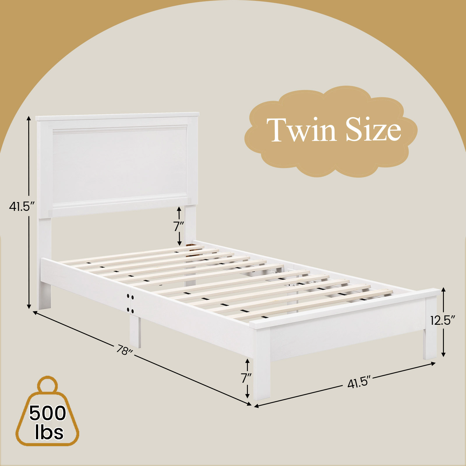 SUGIFT White Panel Headboard and 12 Slat Support Twin Size Wooden Bed Frame