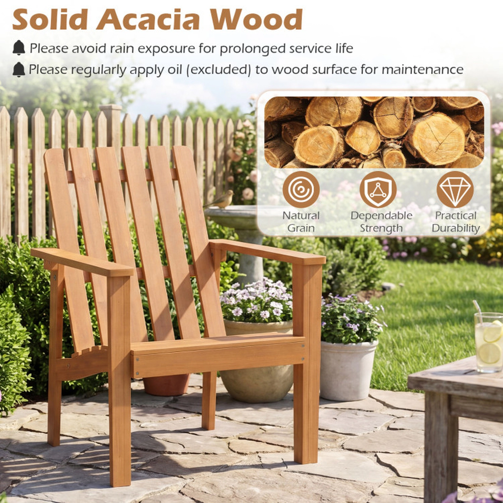 SUGIFT 17-in Square Acacia Wood Patio Side Tables 400-lb Capacity Repaintable Surface Natural Set of 2