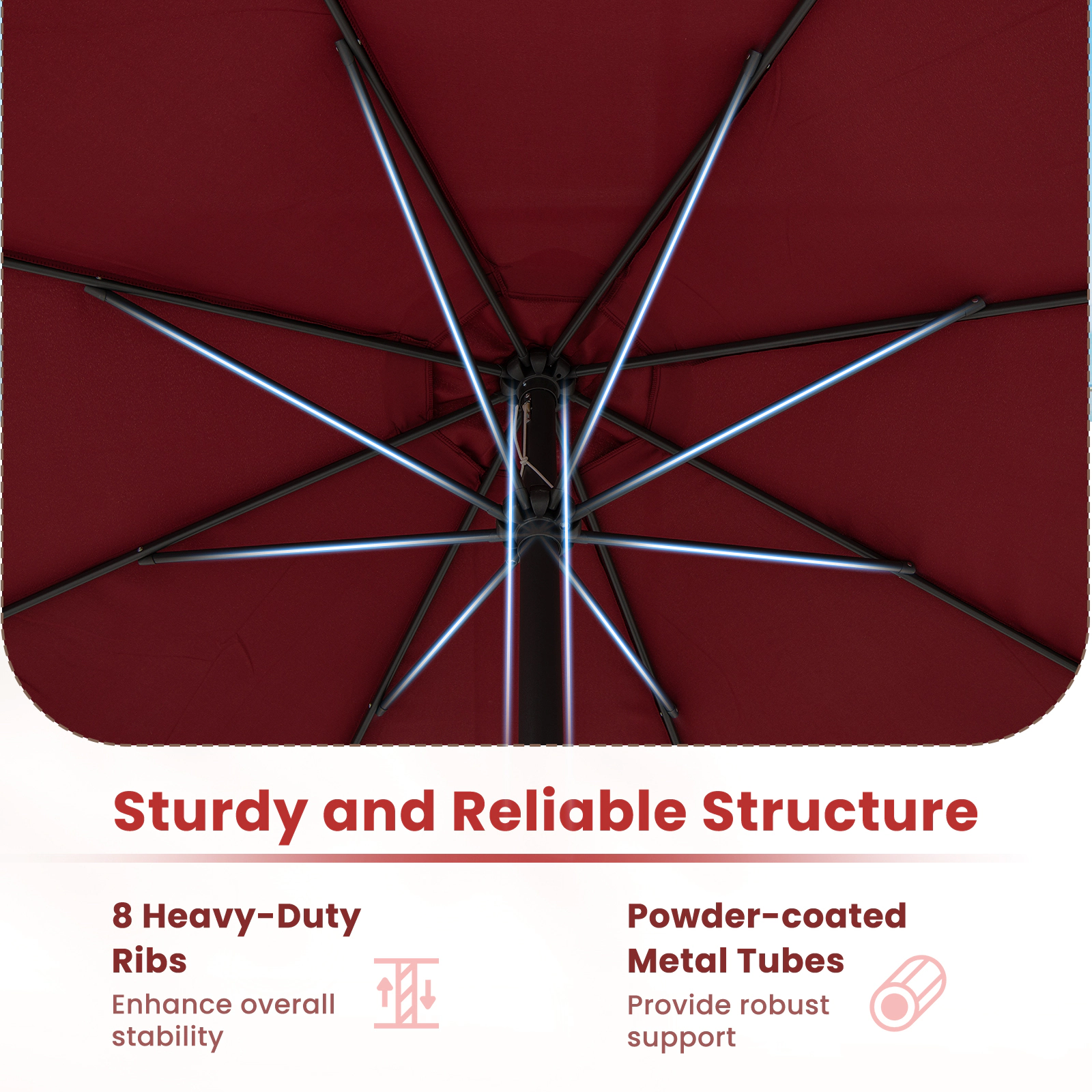 SUGIFT 12-Ft Patio Umbrella with Crank Handle and 8 Sturdy Ribs 12 x 8.2-in Canopy 6.9-ft Umbrella Rim Height Red