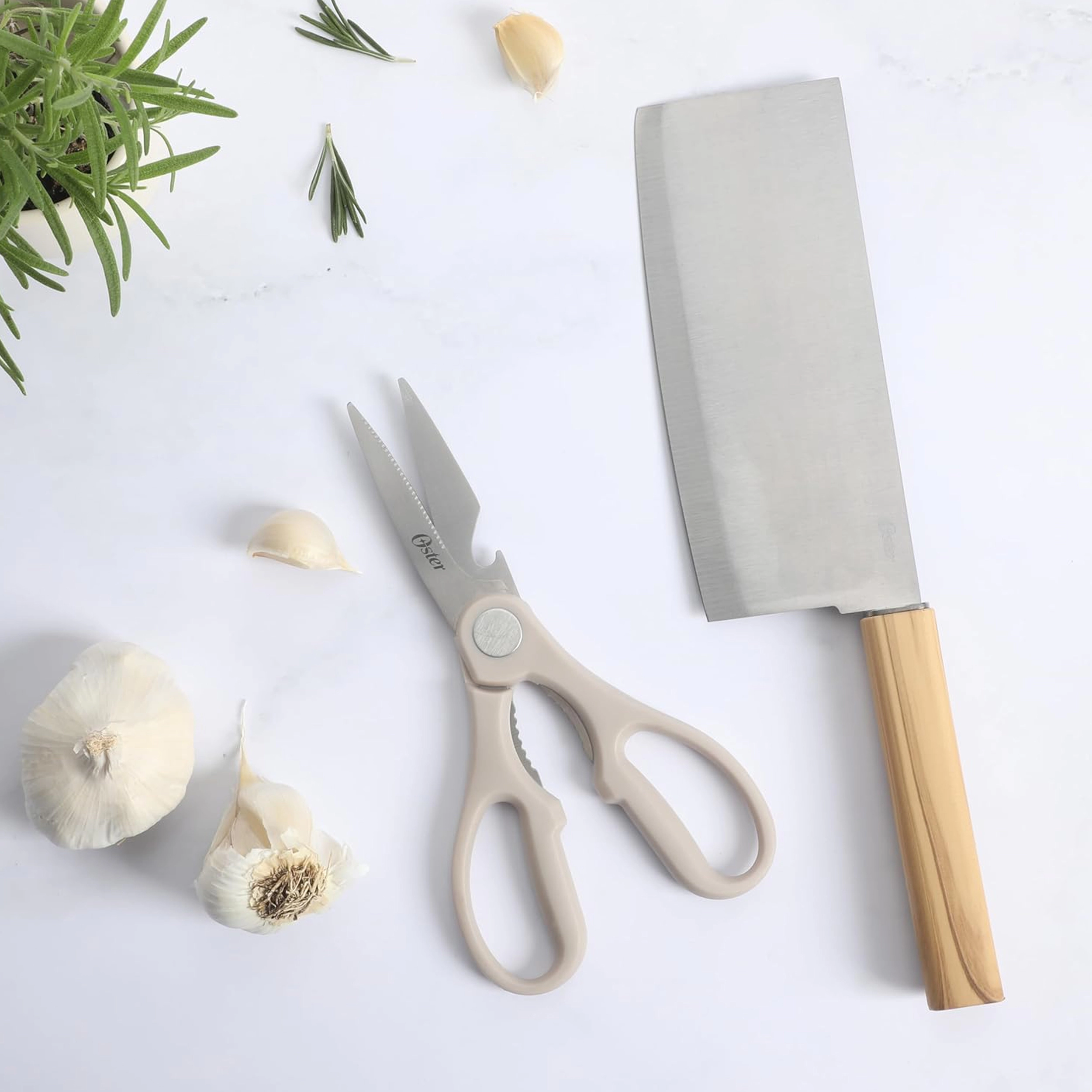 Oster Huntingfield 2 Piece Stainless Steel Cleaver and Scissor Set with Faux Wood Handles