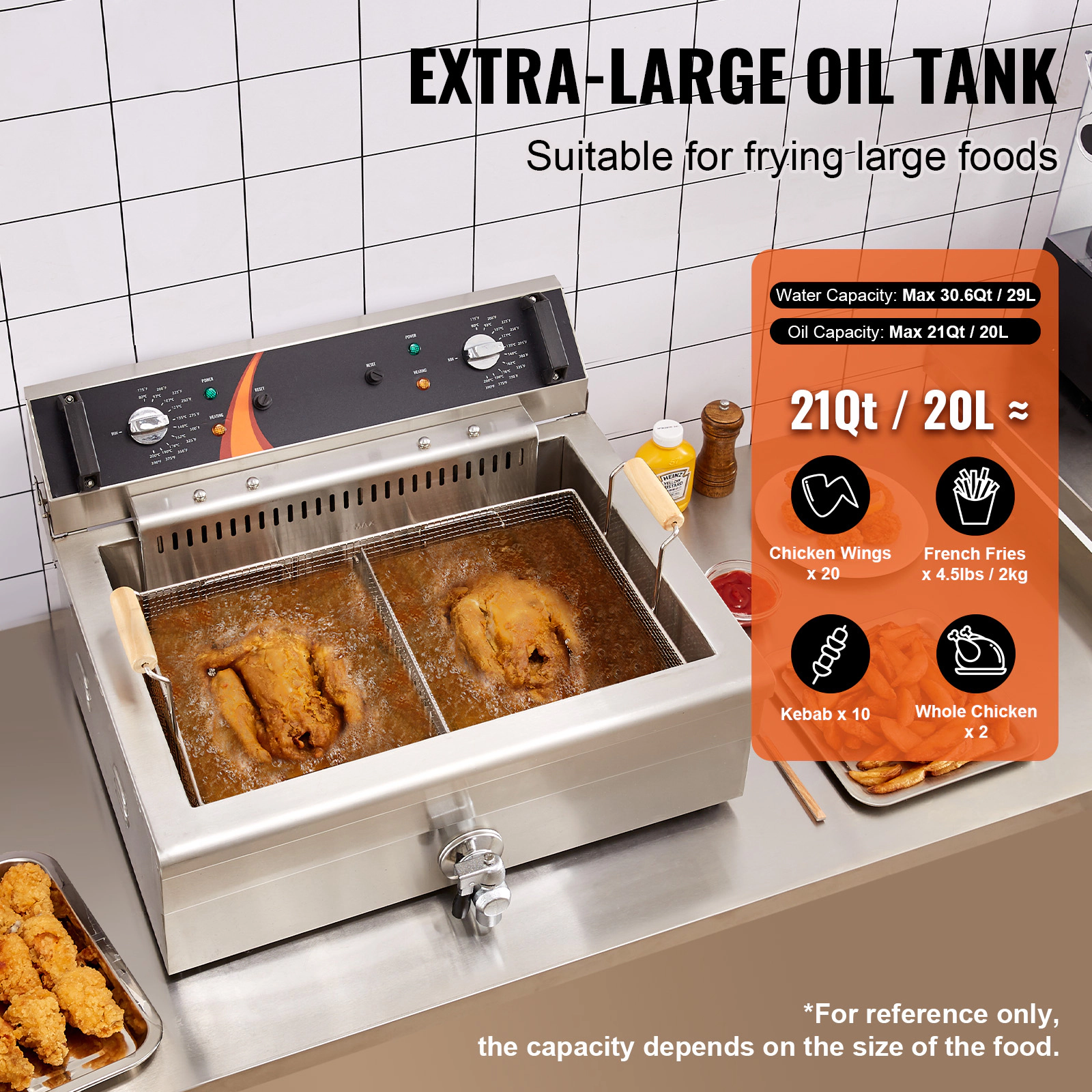 HONGGE Commercial Deep Fryer 3000W Electric Turkey Fryer with Large Capacity / Stainless Steel Countertop Single Oil