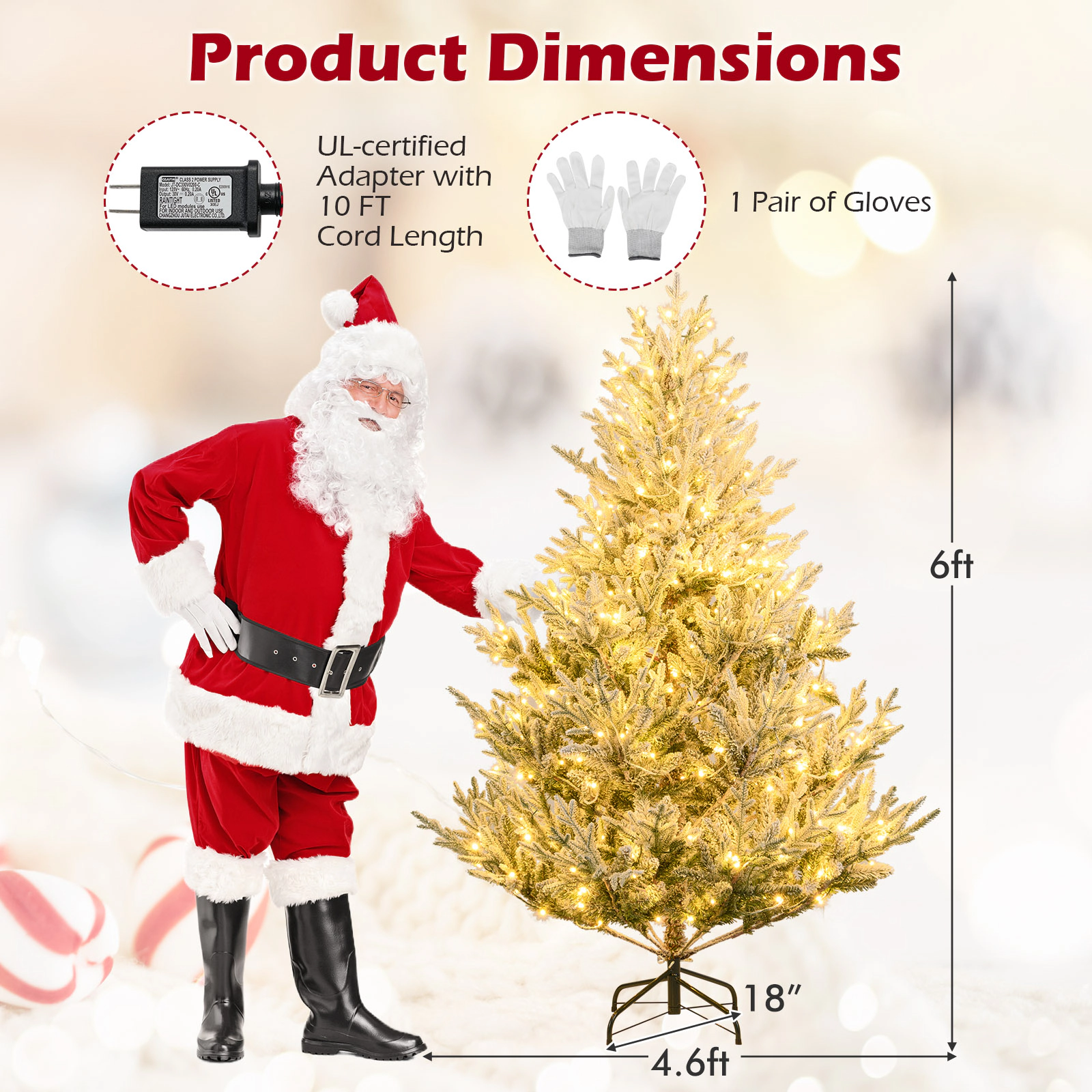 SUGIFT Snow Flocked Pre-Lit Artificial Christmas Tree with 13 Lighting Modes Hinged Branches 6 Feet Green