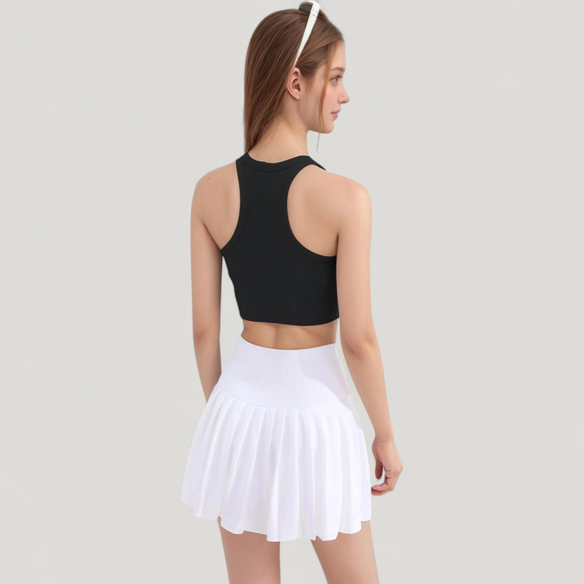 Anna-Kaci Women's High Neck Racerback Athletic Top with Contoured Seam Details