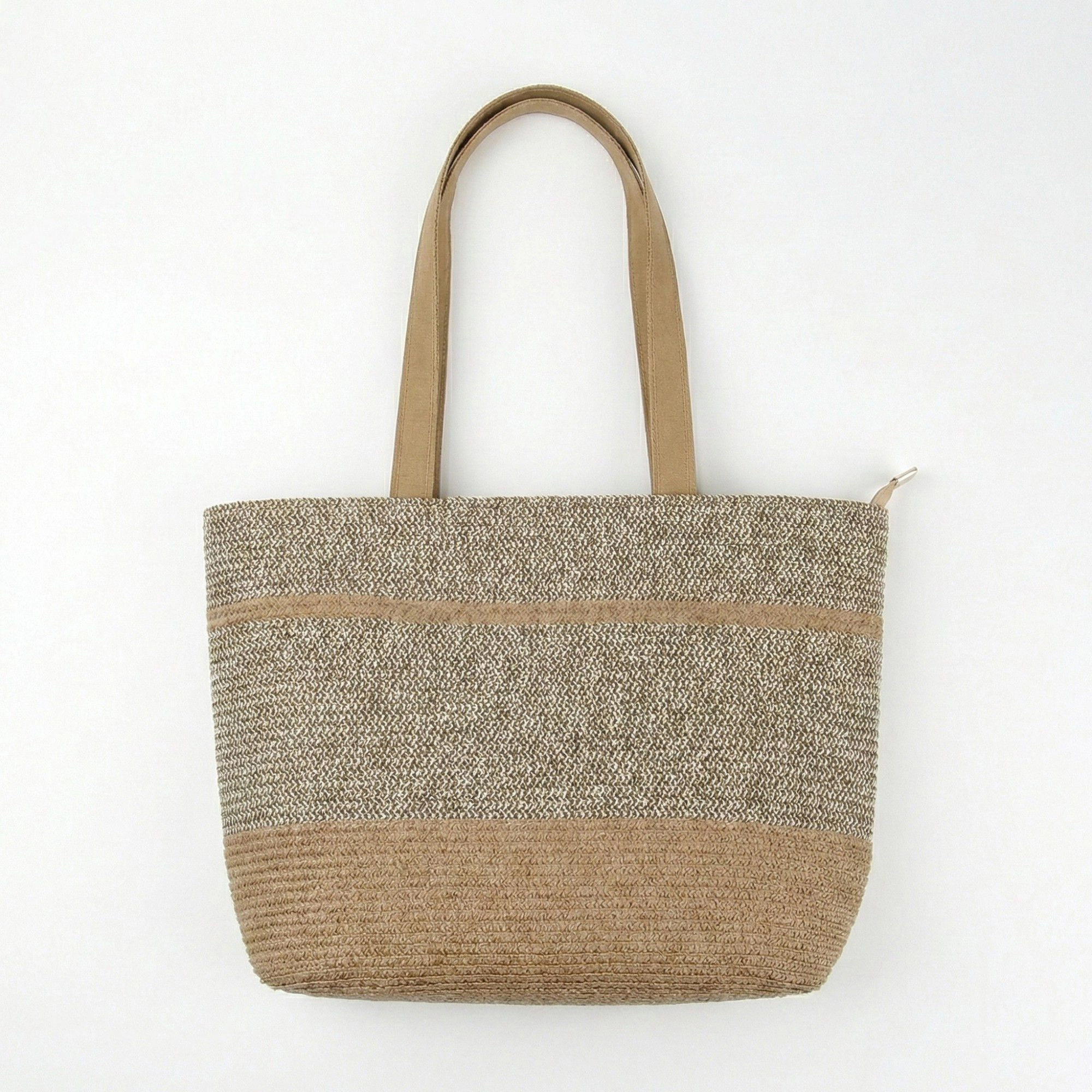 Alilang Women's Straw Tote Bag with Contrast Panel Bow Accent Dual Shoulder Straps and Structured Shape 10.5x11.5in