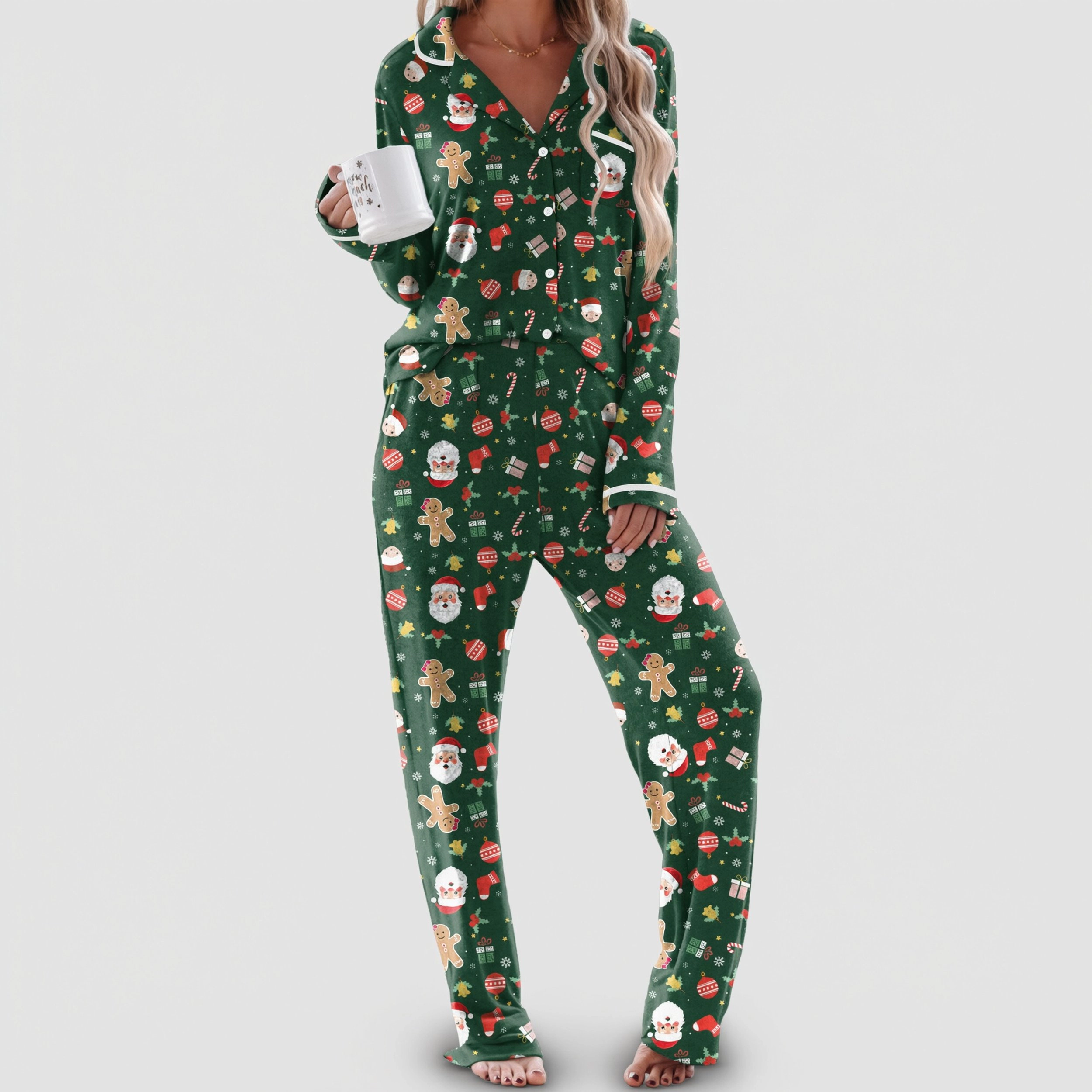 Ekouaer Womens Pajama Sets Long Sleeve Button Down Two Piece Pajamas Notch Collar Sleepwear