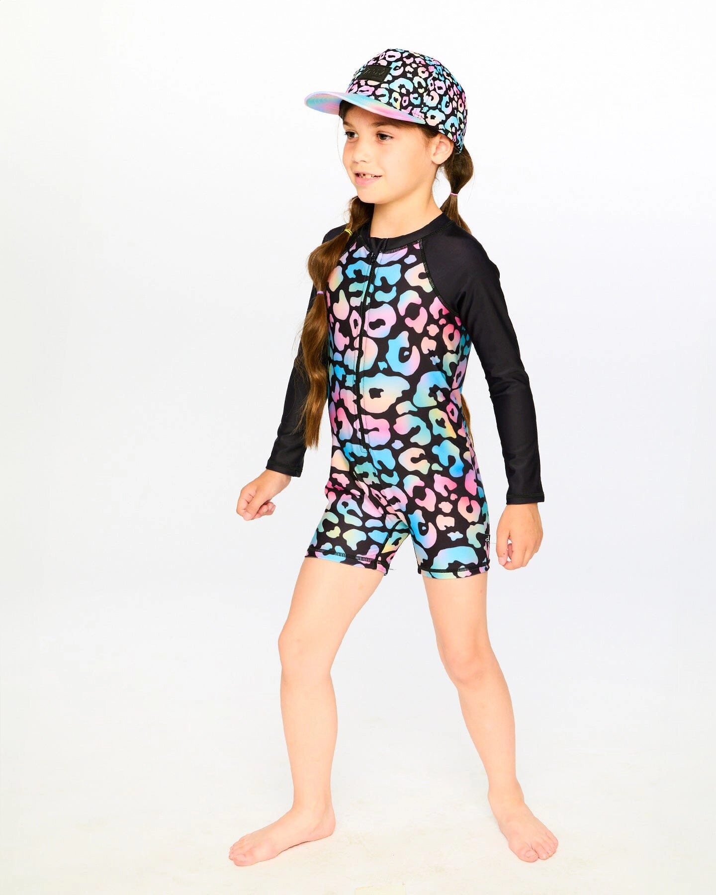 Deux par Deux Girls One-Piece Long Sleeve Rashguard Leopard Print