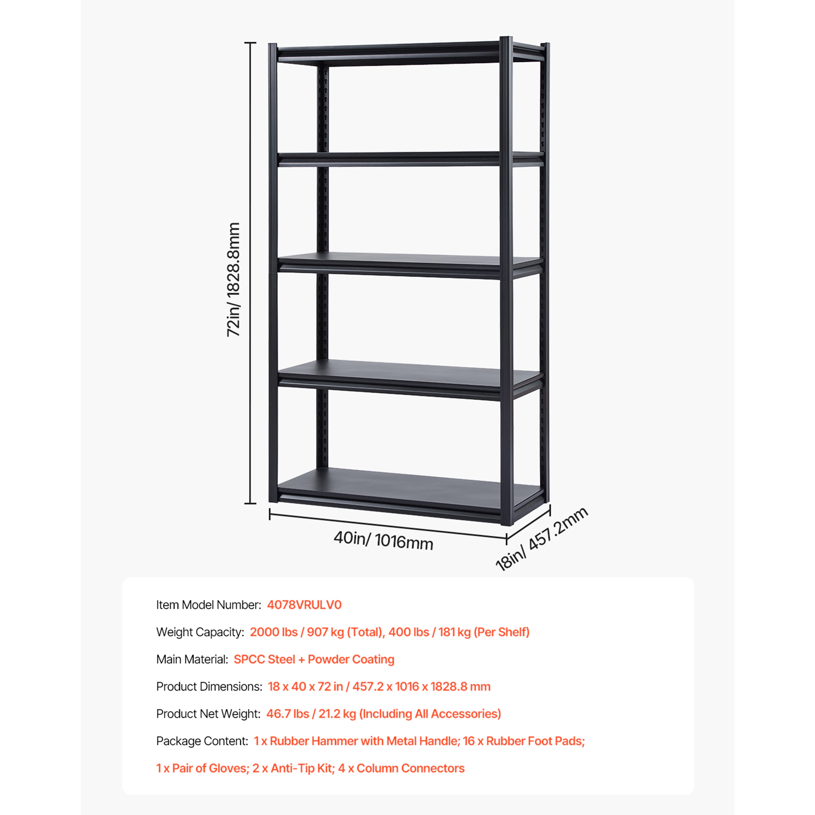 Flynama Storage Shelves 18Inches D x 40Inches W x 72Inches H 5-tier Garage Storage Shelving