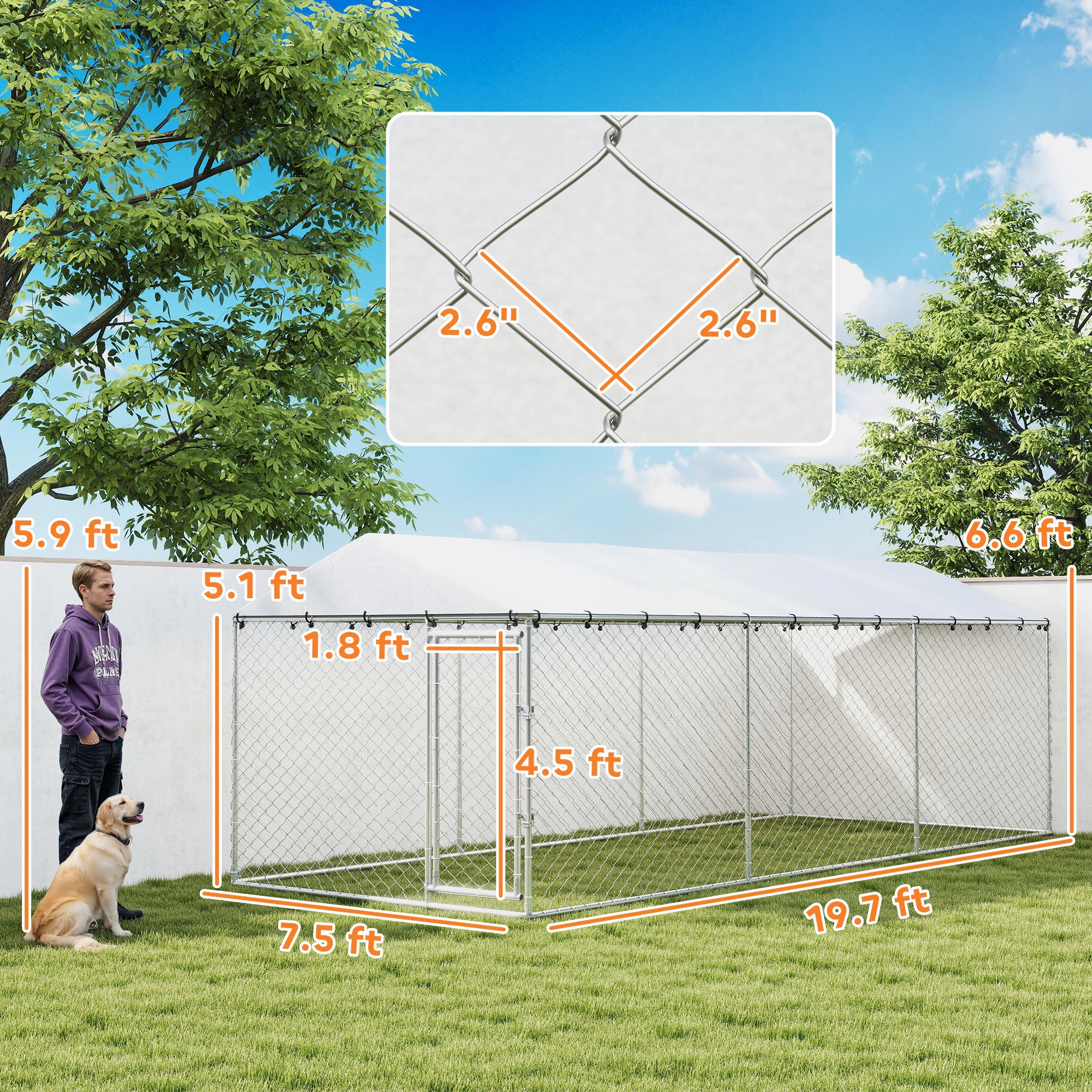 HONGGE Dog Kennel Outdoor for Small Medium Large Dogs with Waterproof Roof, Silver
